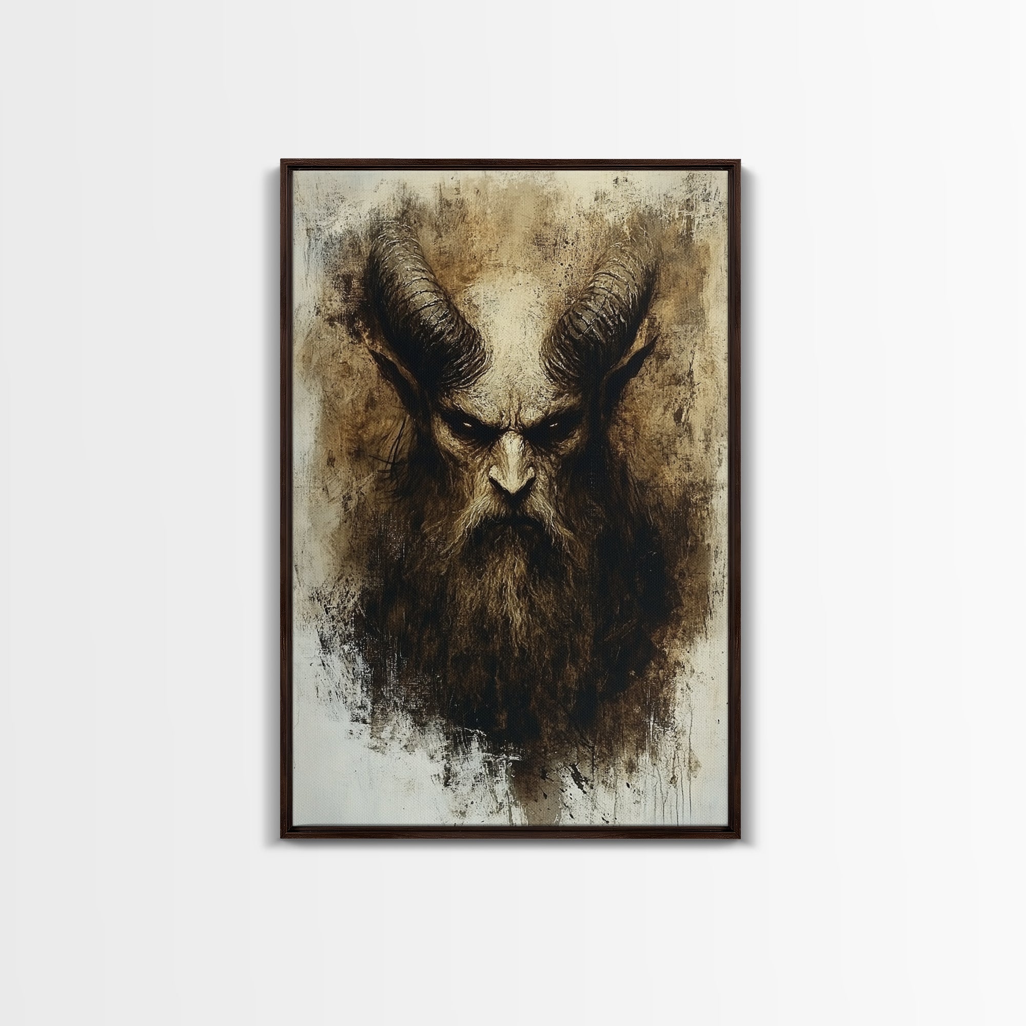 Portrait of a Demon, Framed Canvas Print, Dark Macabre Wall Art