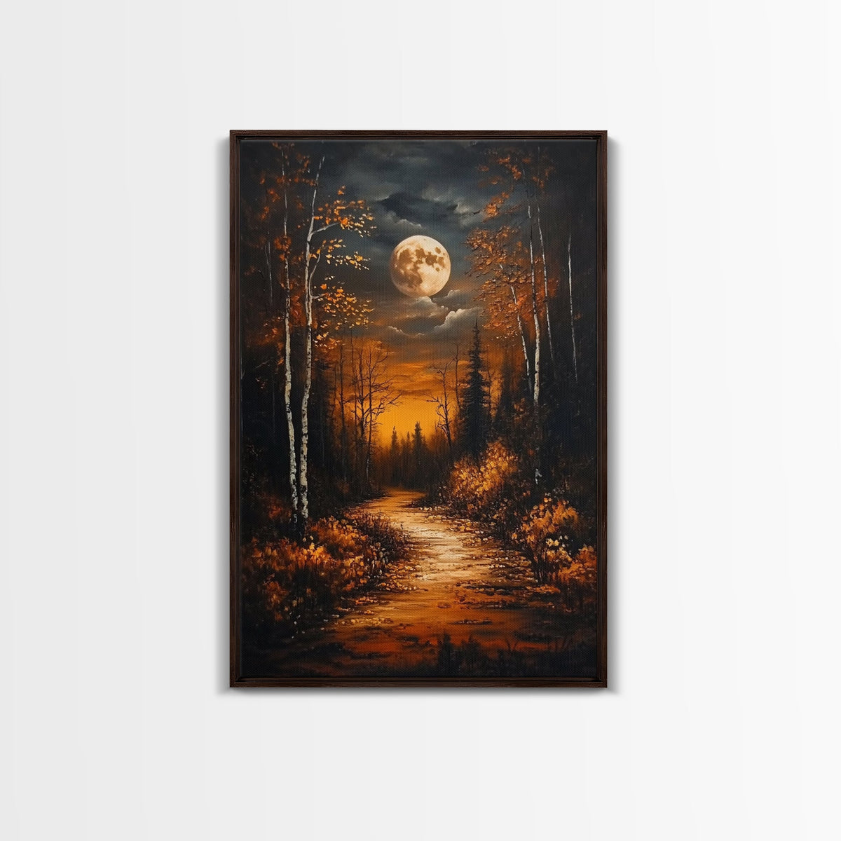 Full Moon Over The Haunted Forest, Framed Canvas Print, Wood Framed Wall Art, Dark Academia Witchy Decor, Moody Home Decor | | Wiccan Center