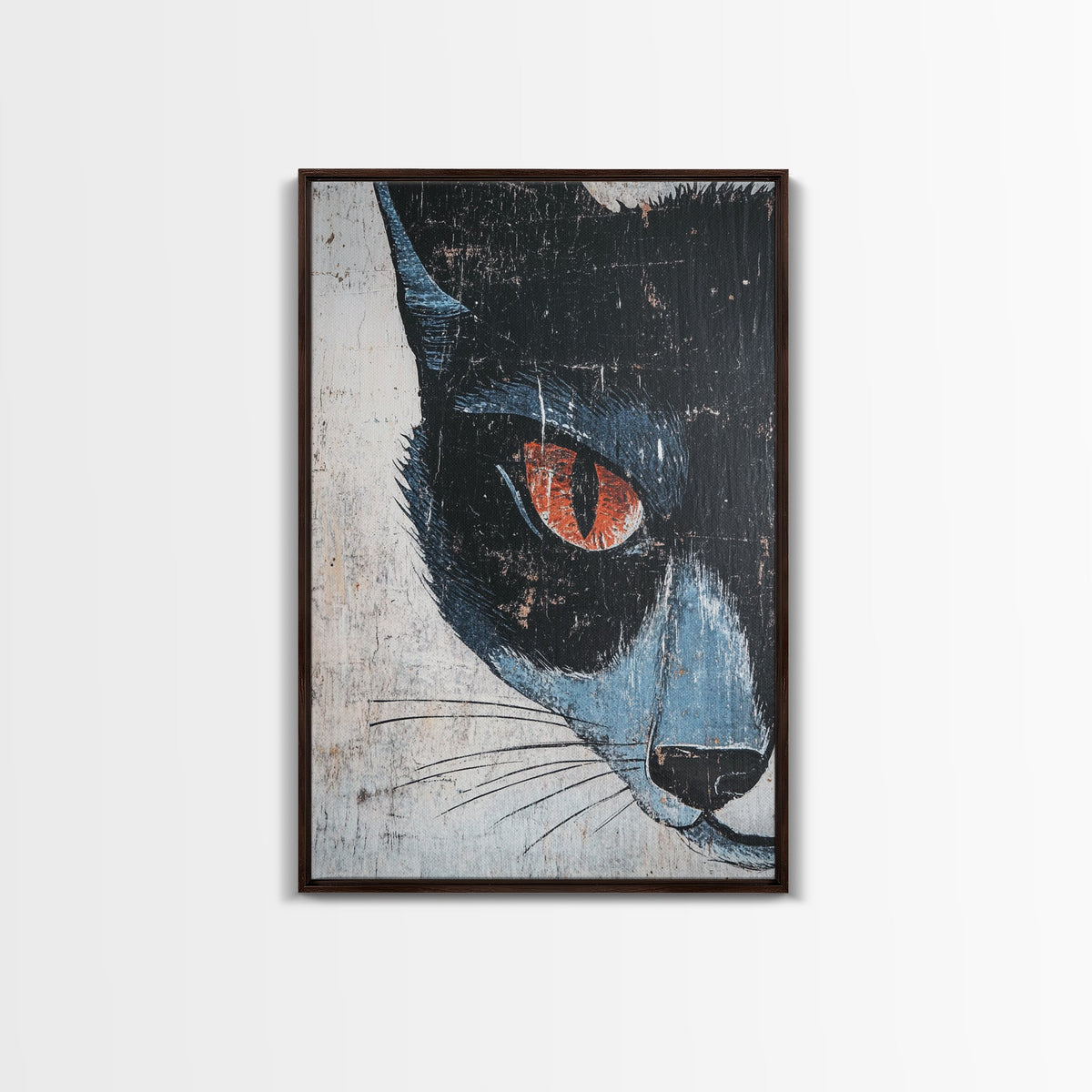 Portrait of a Black Cat, Wabi Sabi Wall Art, Cat Painting, Cat Art, Wabi Sabi Wall Art, Framed Canvas Print, Black Cat Gift