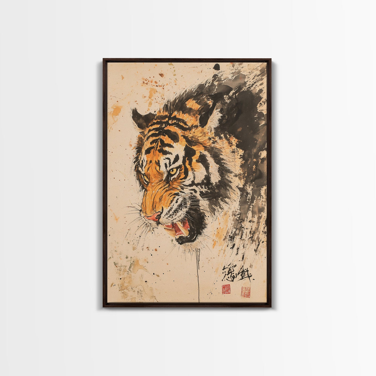 Japanese Style Tiger Painting Print, Tiger Roar, Wabi Sabi Style Art, Animal Prints, Tiger Painting, Tiger Oil Painting Canvas Print