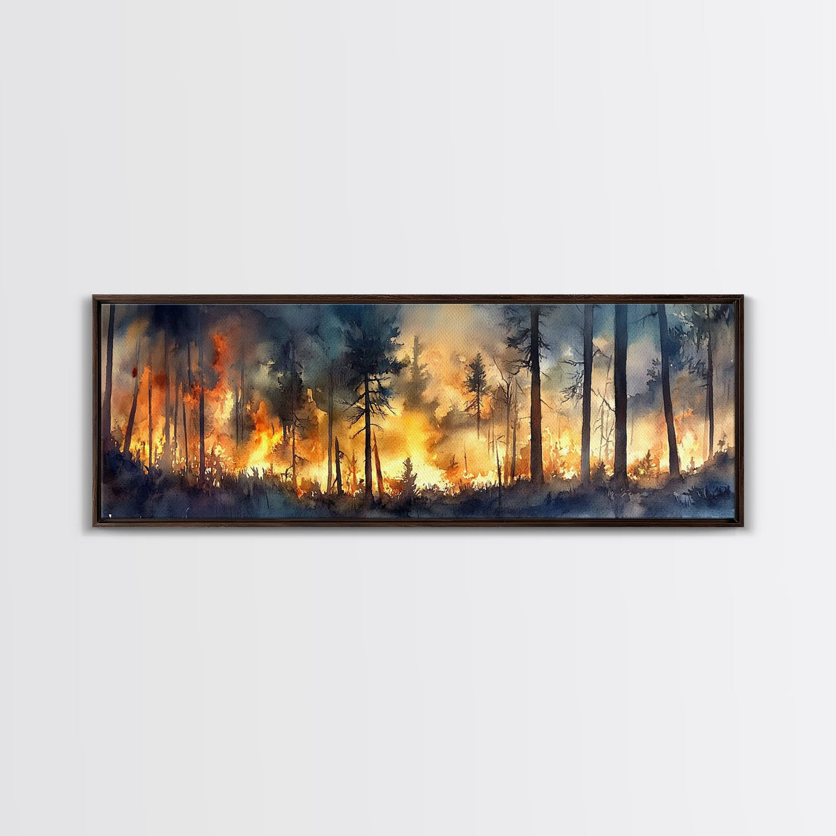Watercolor Painting Print of a Forest on Fire, Extra Wide Horizontal Art, Forest Fire Painting, California Wall Art | | Wiccan Center