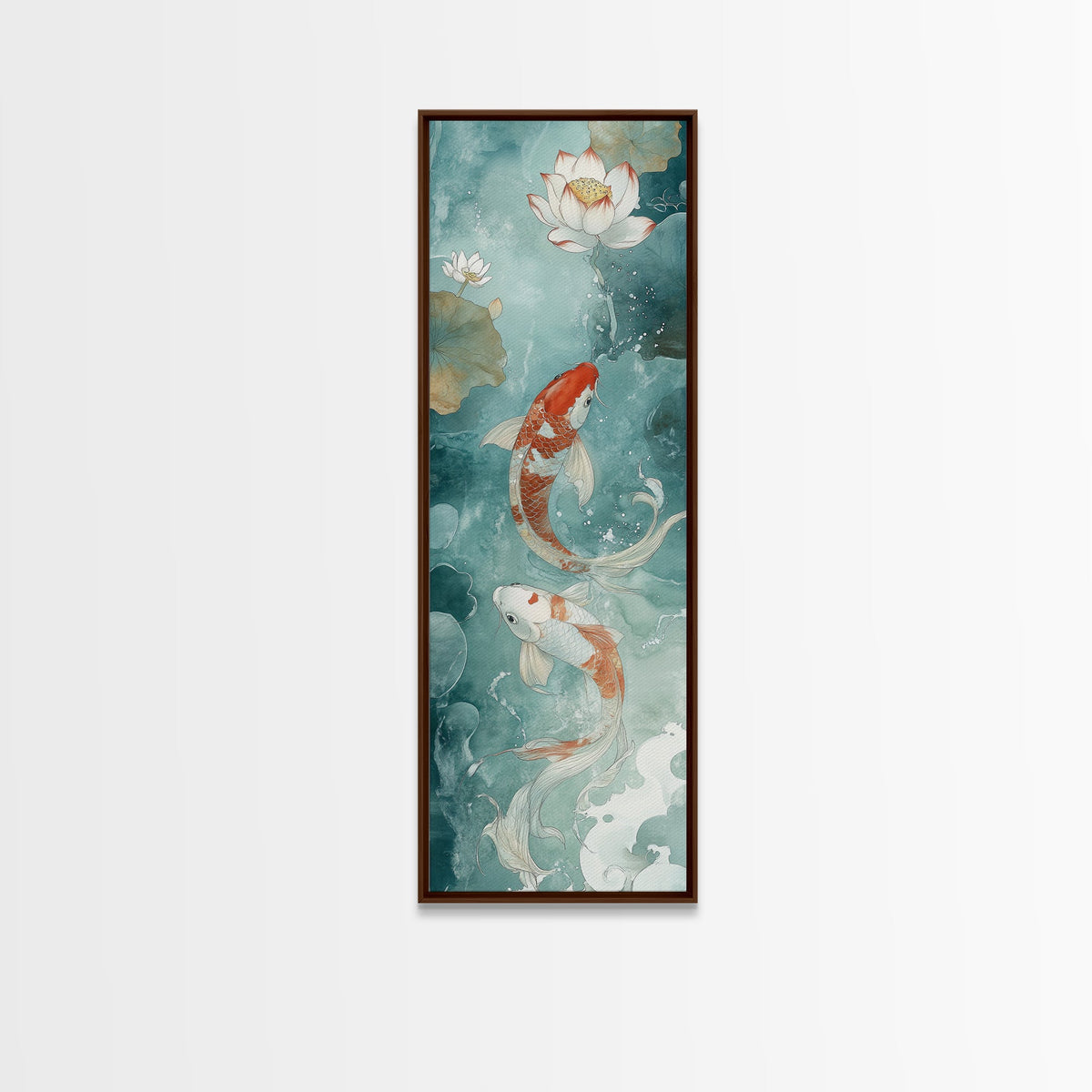 Wabi Sabi Koi Fish Framed Canvas Print, Koi Fish Painting, Elegant Art, Tall Art, Narrow Art, Accent Piece, Japanese Style Art