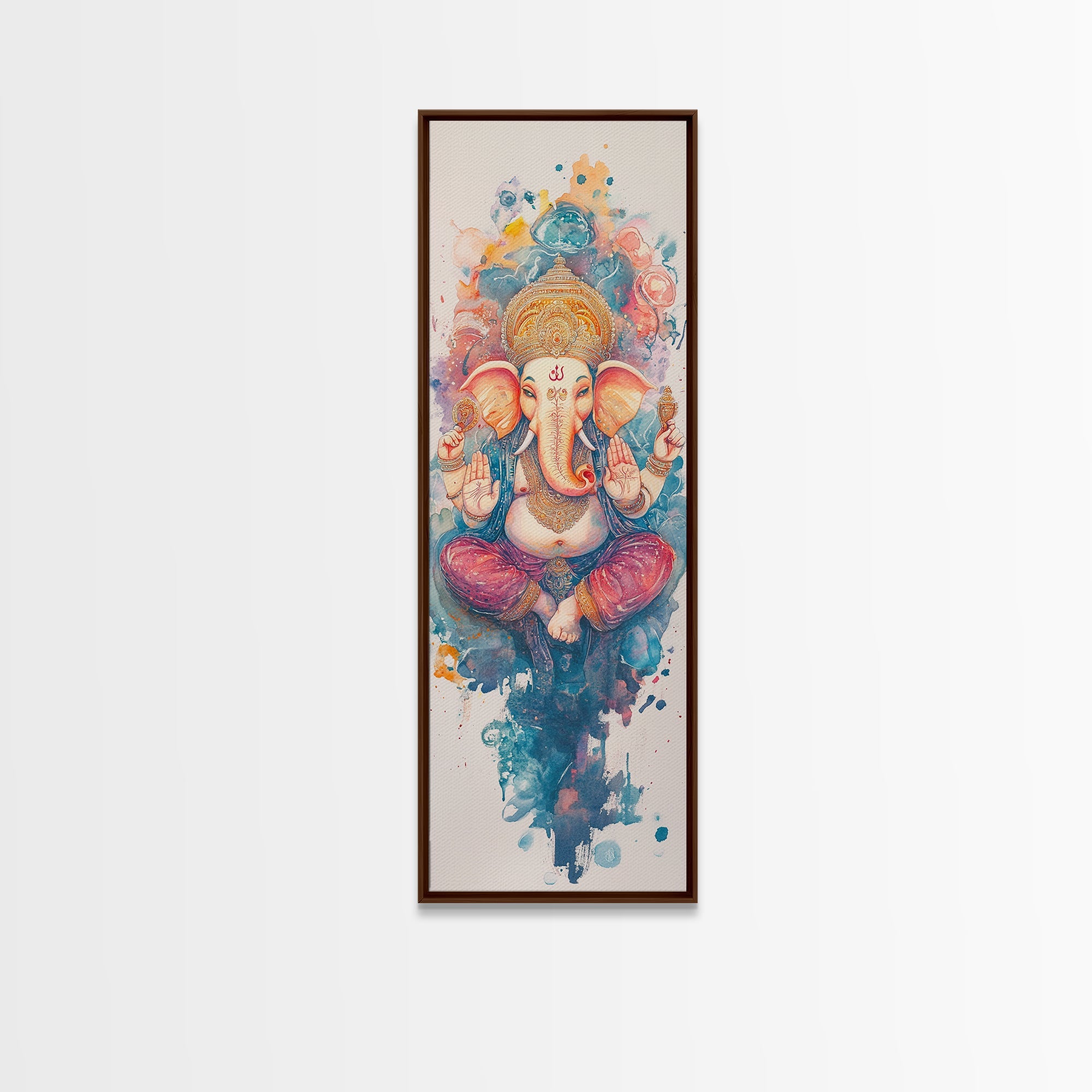 Ganesh wall art spiritual framed canvas print, Hindu god art, vibrant festival decor, meditation room art, sacred Indian home decor