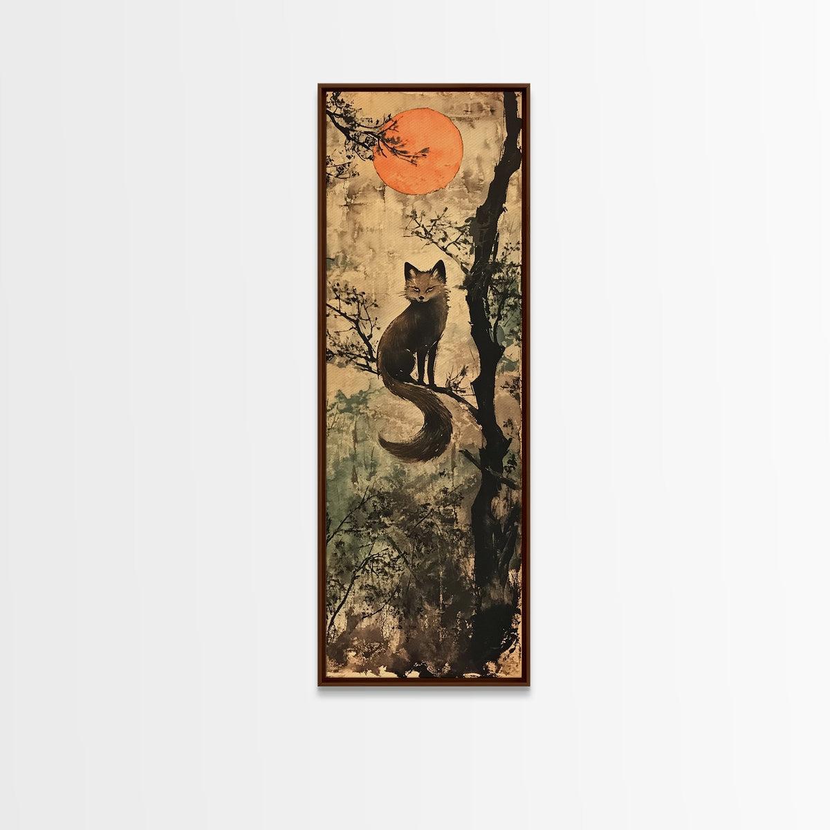 Minimalist Cat Framed Canvas Print Rustic Wall Art Halloween Art Cottagecore Wall Decor Tall Skinny Art Moody Animal Print