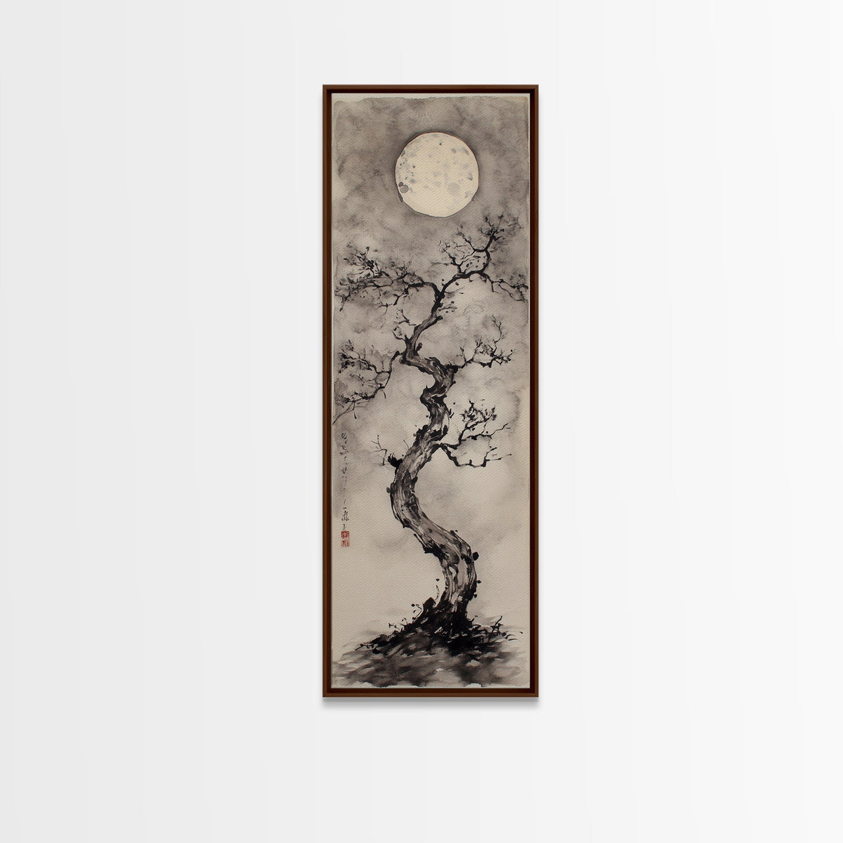 Canvas Print Moon and Tree Painting, Mystical Wabi Sabi Wall Art, Japanese-Inspired Rustic Decor, Above Bed Wall Art Gift Him | | Wiccan Center