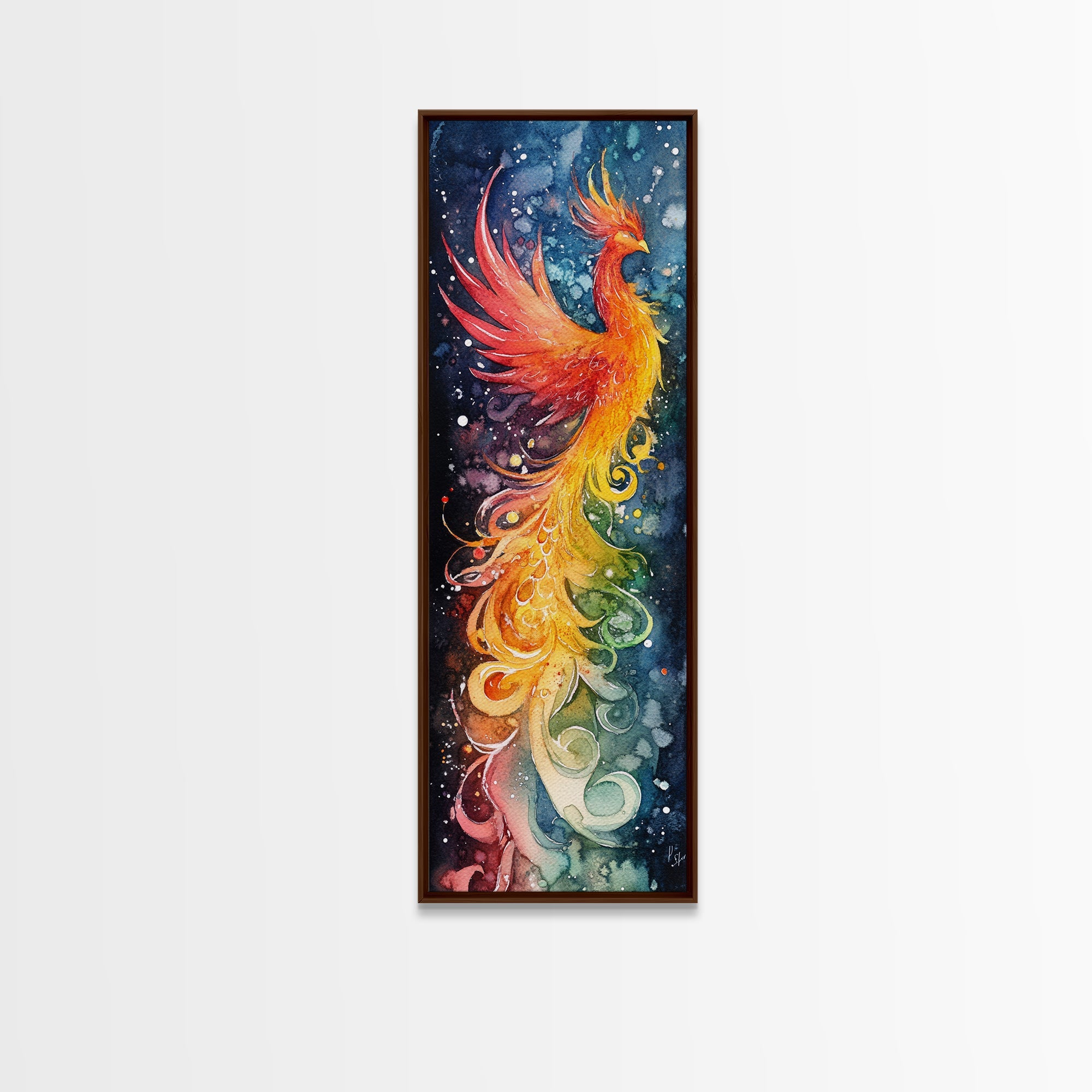 Rainbow-Toned Phoenix Painting with Swirling Colors of Renewal – Beautiful Framed Canvas Print for Spiritual or Inspirational Home Decor