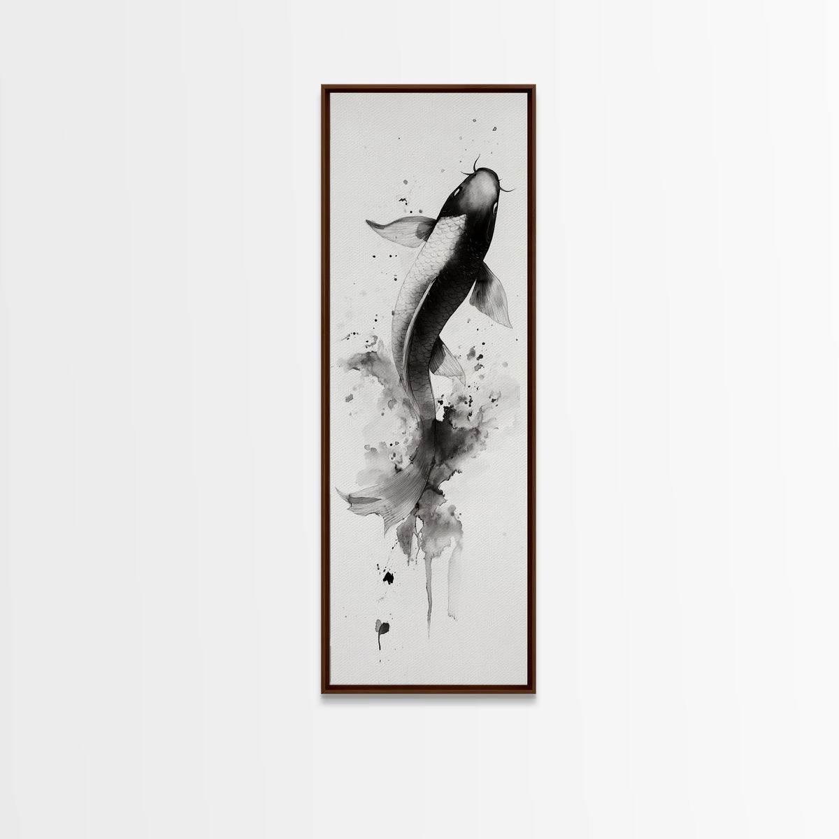 Tall Skinny Koi Fish Painting Print, Black and White Wabi Sabi Wall Art, Koi Fish Wall Decor, Japanese Style Elegant Artwork, Narrow Wall Art