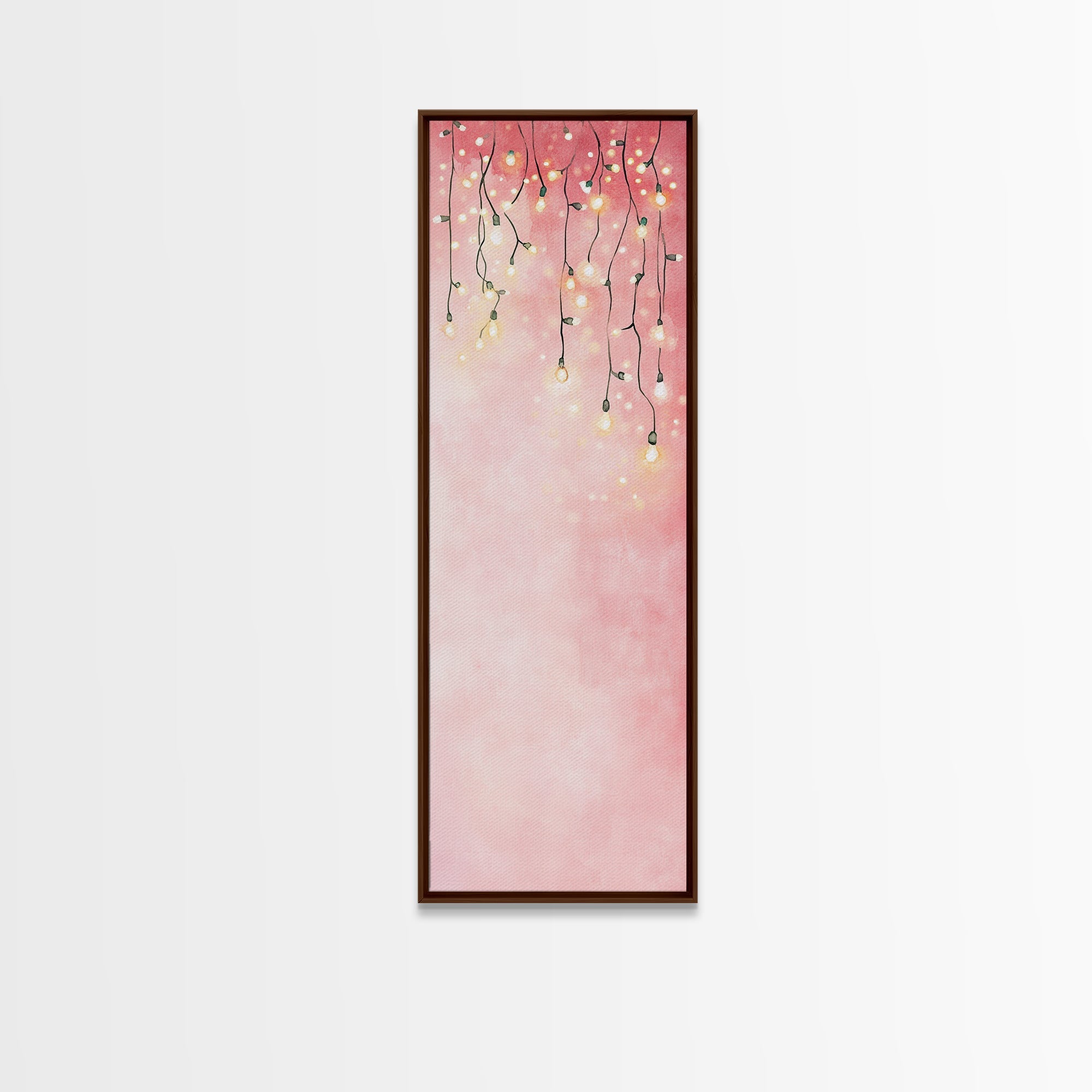 Fairy Lights Glow Framed Canvas Print Whimsical Light Pink Wall Art Cottagecore Bedroom Decor Living Room Artwork Dreamy Minimalist Art