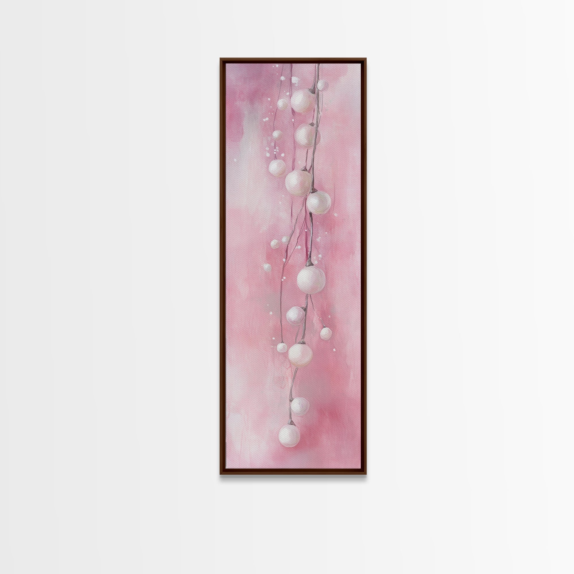 Fairy Lights Canvas Print - Minimalist Whimsical Pink Artwork, Skinny Vertical Wall Art, Cozy Lighting Decor for Bedroom or Dorm