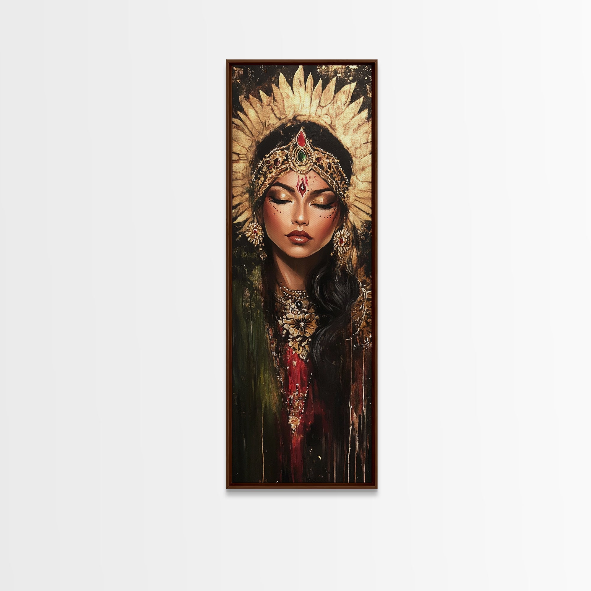 Golden Goddess Framed Canvas Print, Afrocentric Art Print with Ornate Detail, Dark Romance Wall Art for Eclectic Living Room Decor