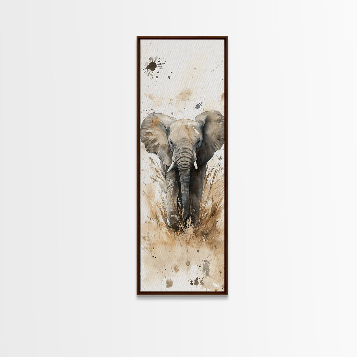 Elephant Wall Art Canvas Print African Art Safari Painting Rustic Decor Vertical Long Narrow Wall Art Animal Lover Gift