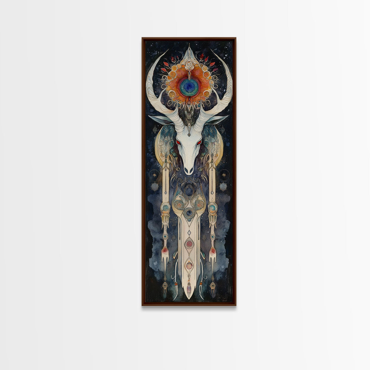 Dreamcatcher Deer Canvas Print Featuring Boho Sacred Geometry Art, Native Inspired Dark Angels Wall Art Ideal For Gift Idea
