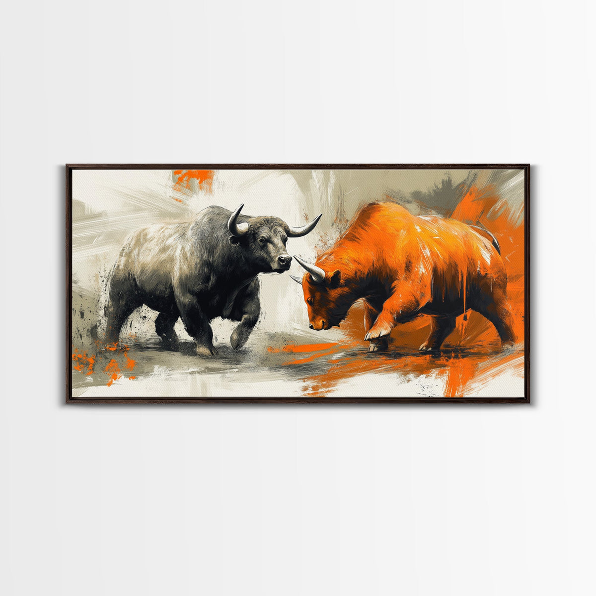 Modern Bull and Bear Framed Canvas Print Bull and Bear Art Gift Idea Financial Market Art Wall Decor Rustic Art Above Sofa Art