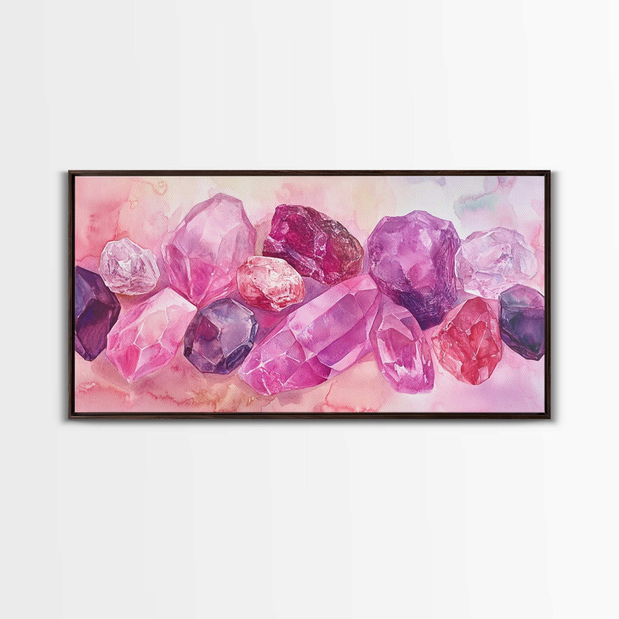 Gemstone Canvas Print | Pink and Purple Crystal Wall Art | Whimsical Magical Artwork | Cottagecore Bedroom Decor | Pastel Colorful Wall Art | | Wiccan Center