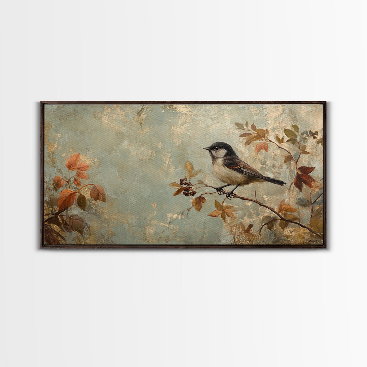 Bird On Branch Canvas Print Whimsical Art Cottagecore Wall Art Vintage Farmhouse Decor Botanical Prints Rustic Bedroom Art Gift Idea