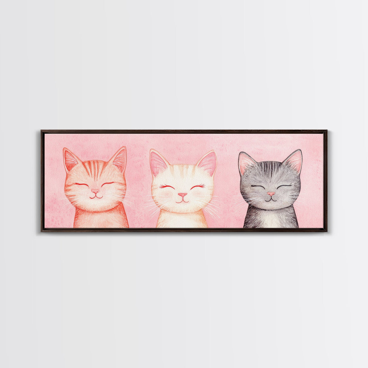 Framed Canvas Print of Whimsical Cat Portraits in Pink Shades Featuring Cute Wall Art for Pet Lovers’ Room or Playful Dorm Decor