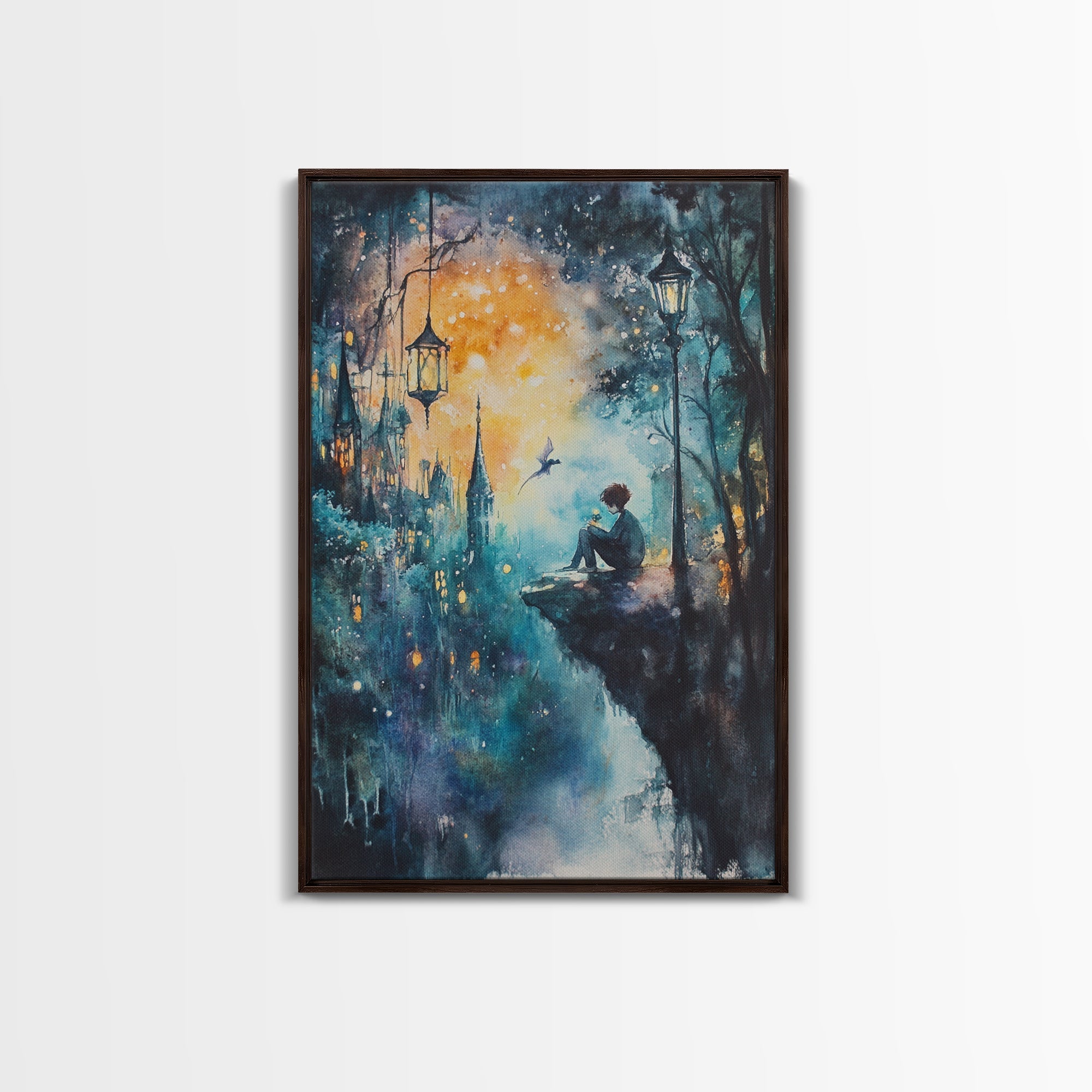 Magical Nightscape Framed Canvas Print Whimsical Fantasy Art Moody Wall Art Gift Idea Living Room Decor Dark Romantic Artwork | | Wiccan Center
