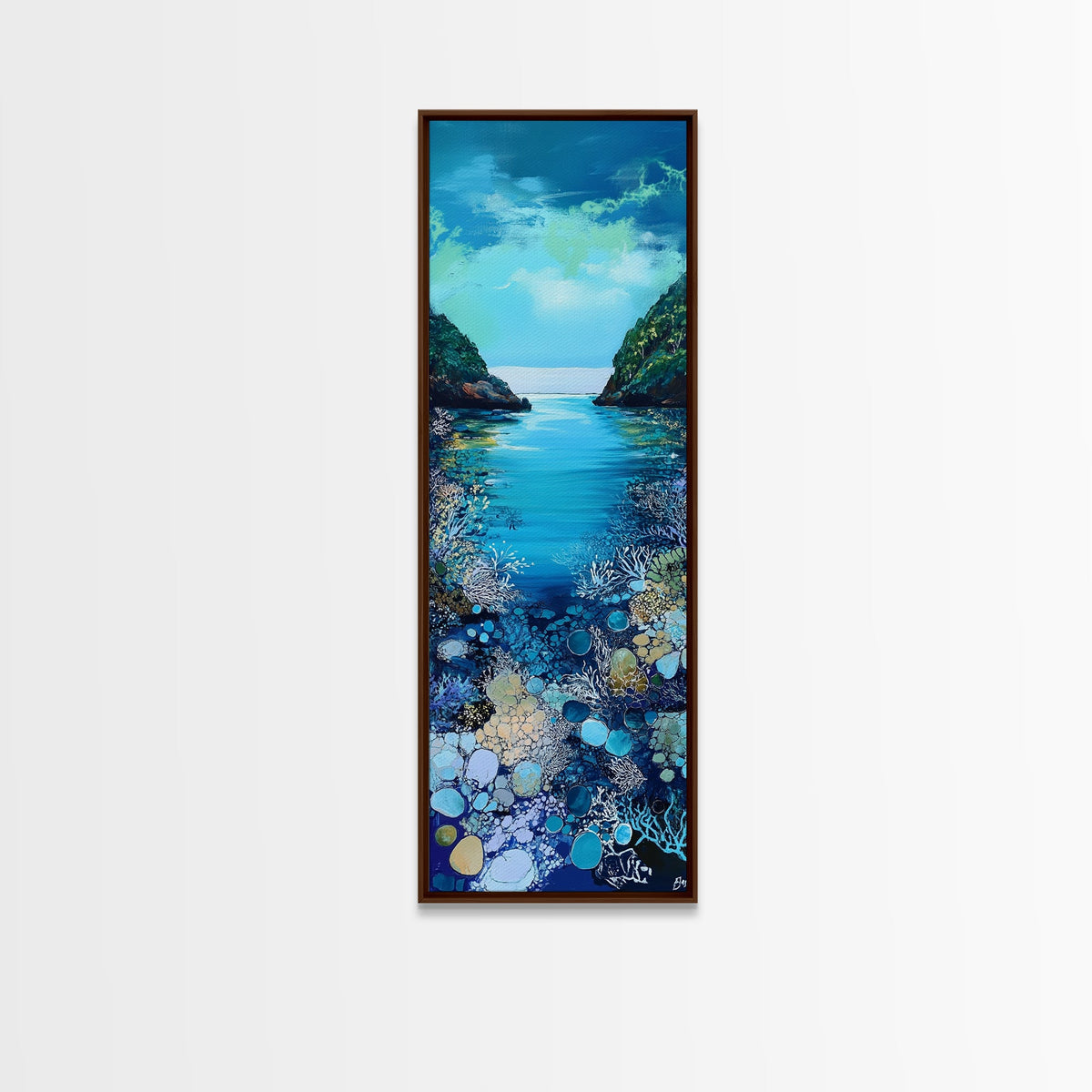 Underwater View, nautical painting, seascape painting, coral reef painting, blue and green wall art, Framed Canvas Print | | Wiccan Center