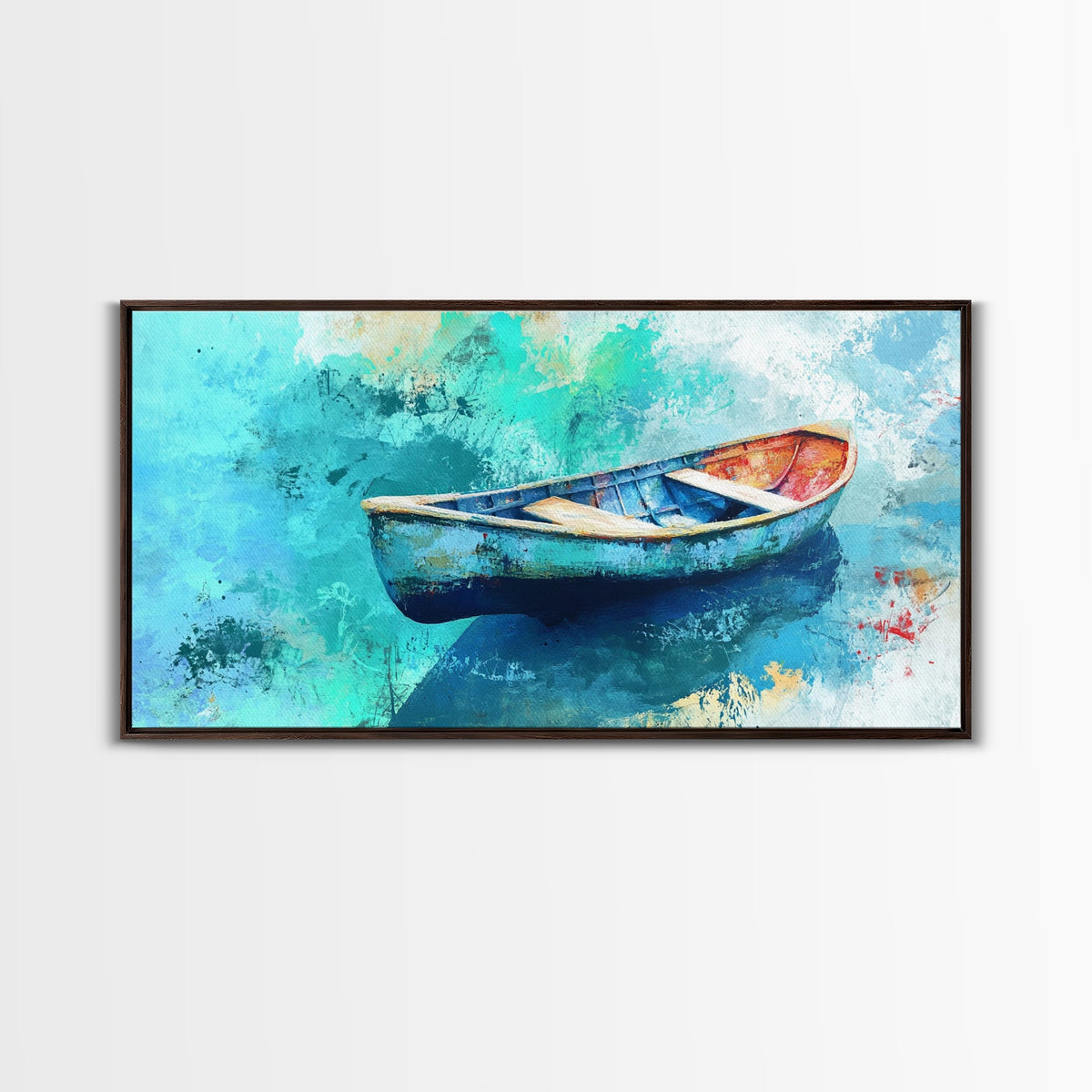 Floating Boat, teal watercolor, impressionist seascape, peaceful ocean, nautical painting, Canvas Print, coastal decor, rustic art | | Wiccan Center