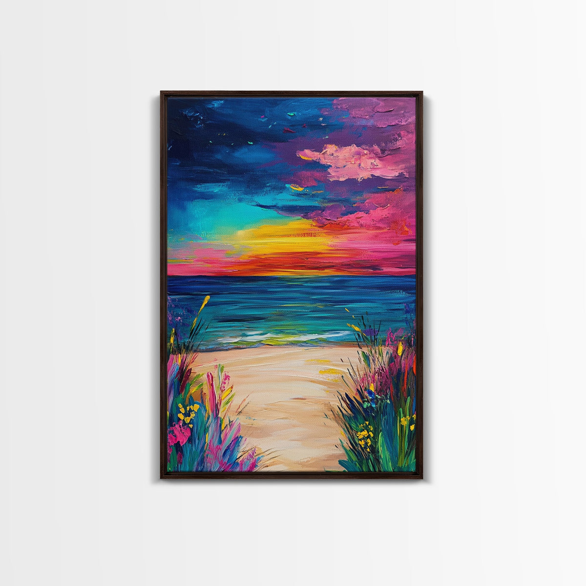 Colorful Sunset, coastal painting, seascape painting, pink orange wall art, Canvas Print, coastal cowgirl wall art, above bed wall art | | Wiccan Center