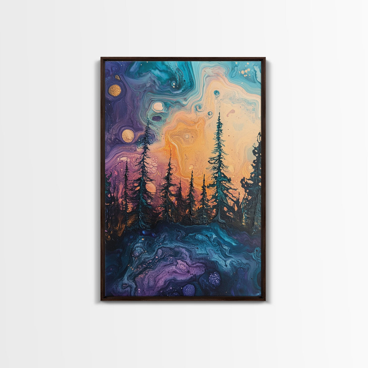 Cosmic Trees, forest at dusk painting, pine tree art, fantasy landscape, moody art, celestial wall art, mystical art, canvas print | | Wiccan Center