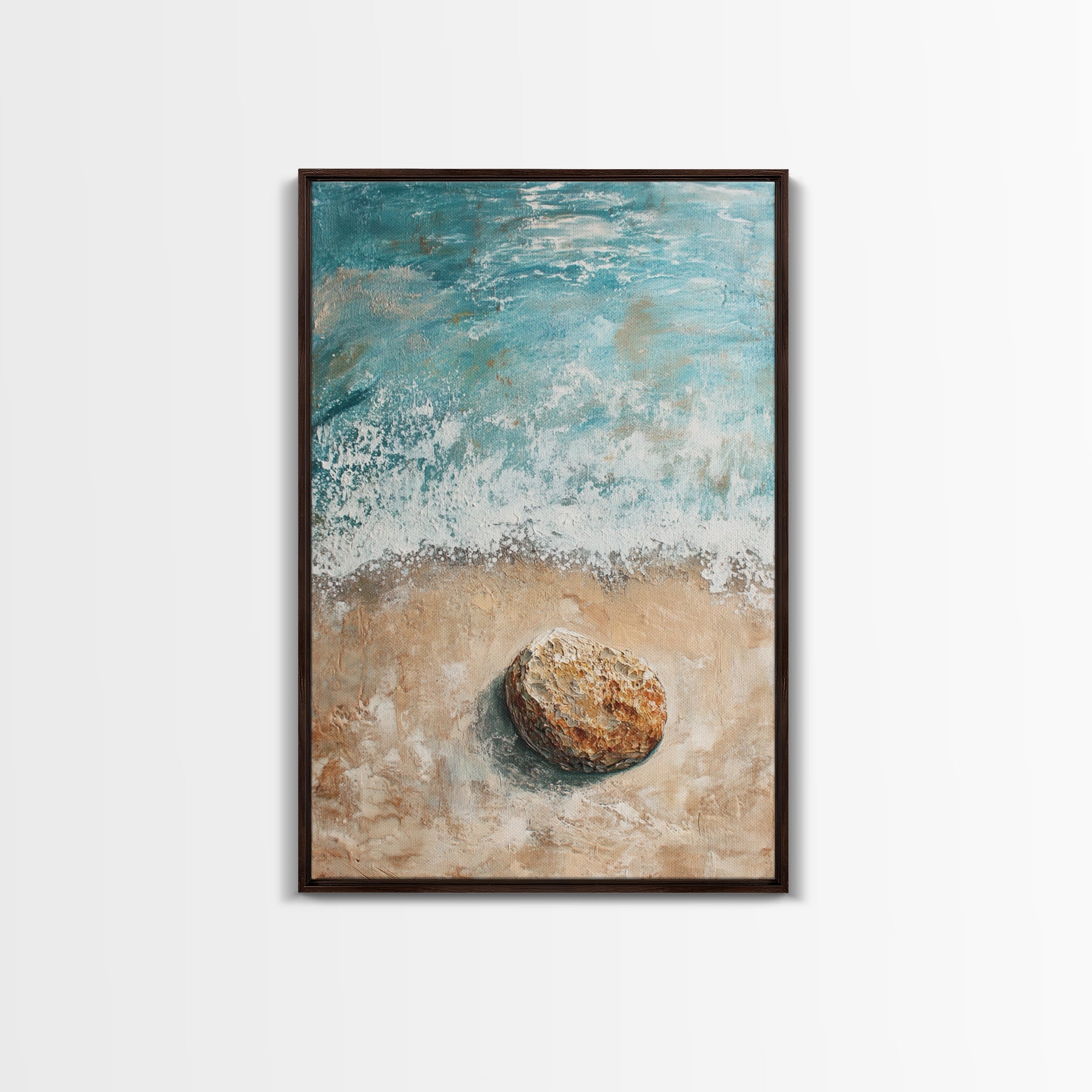 Serene Beach Stone Canvas Print Tranquil Ocean Art, Coastal Zen Wall Decor, Relaxing Beach House Style, Minimalist Seascape Painting | | Wiccan Center