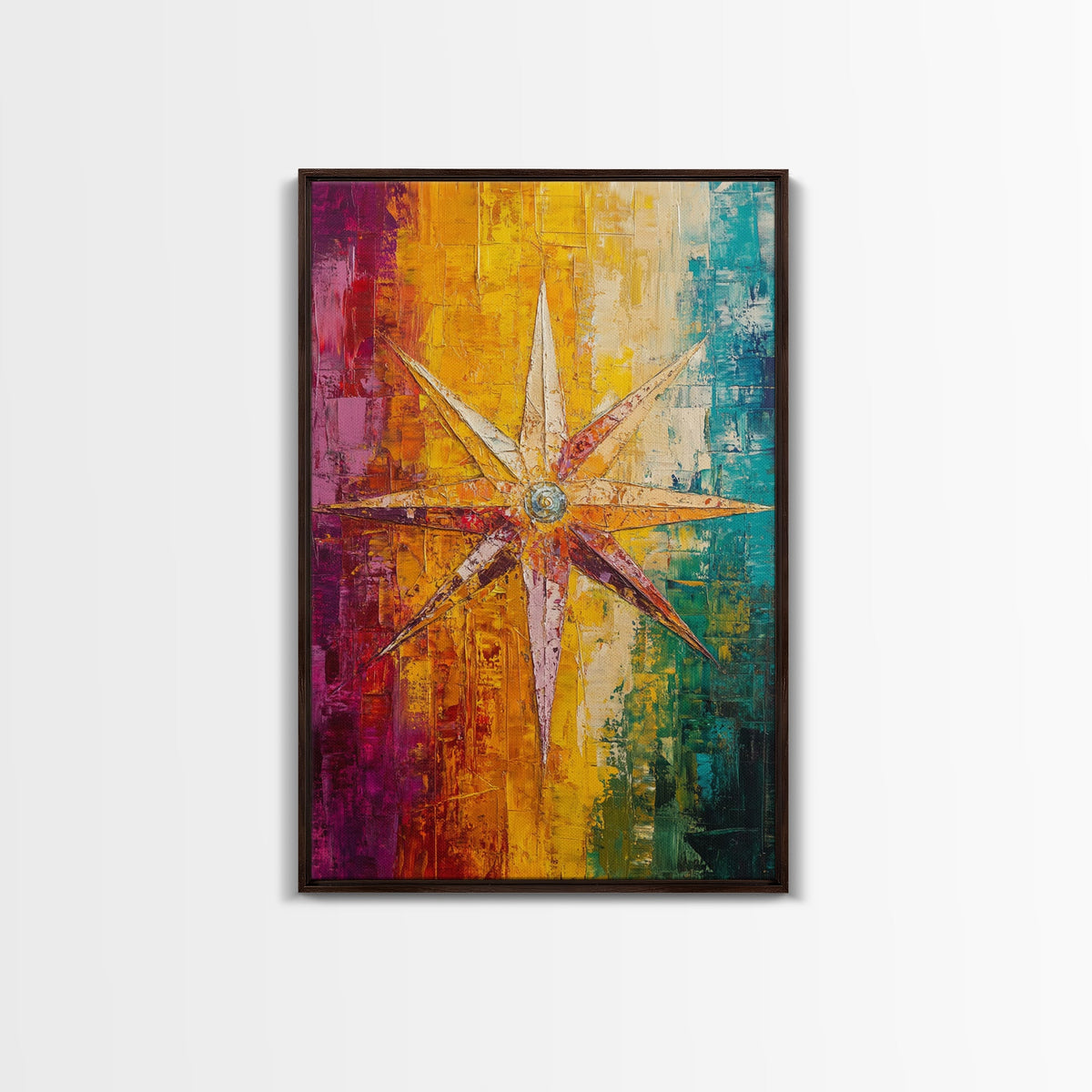 Compass Star Canvas Print Rustic Nautical Wall Art Adventure Decor Travel Lovers Gift Vibrant Abstract Living Room Artwork | | Wiccan Center