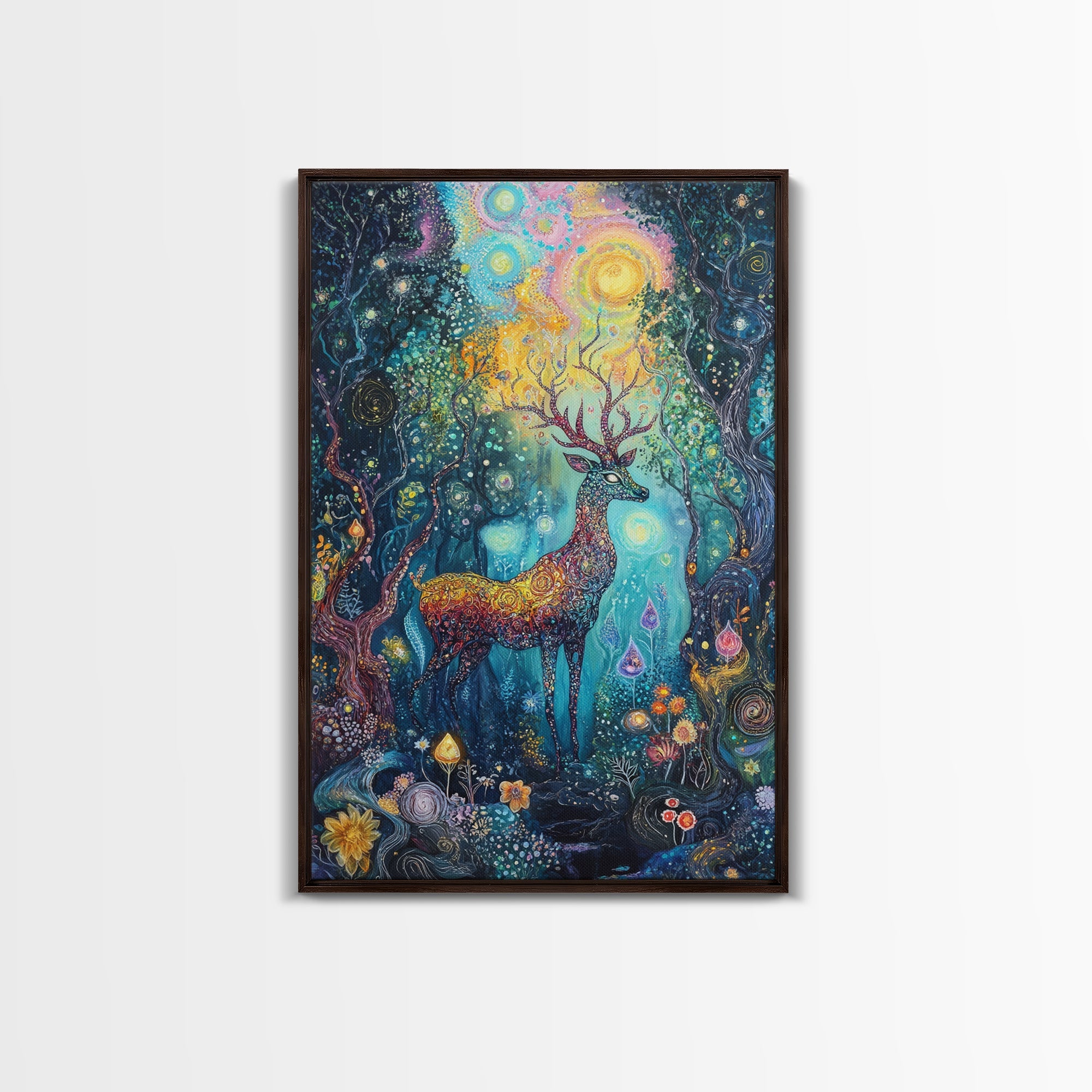 Celestial Deer, Magical Forest, Fantasy Animal Art, Enchanted Wall Art, Cottagecore Wall Art, Above Couch Art, Framed Canvas Print