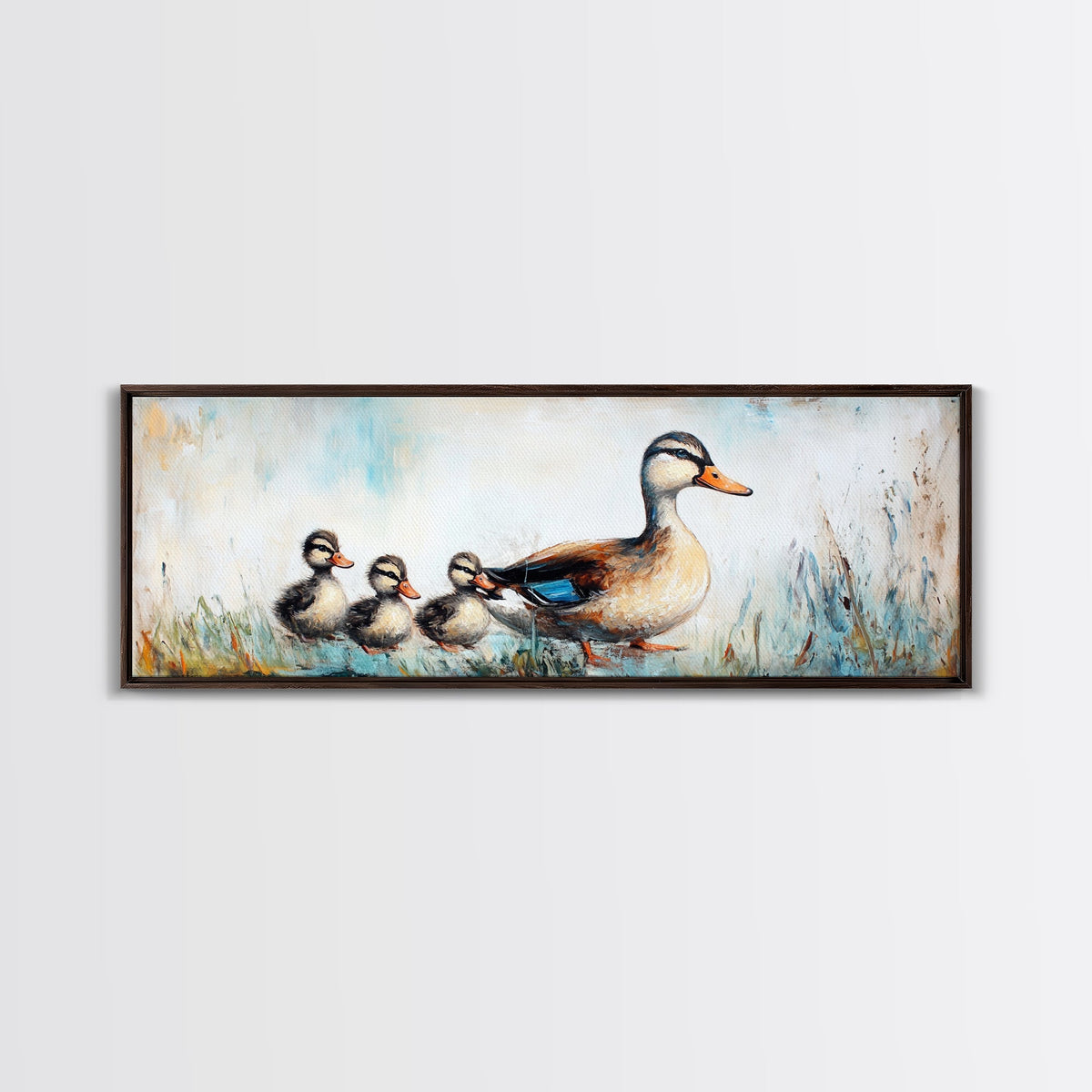 Mother Duck and Ducklings, Whimsical Farmhouse Animal Wall Art, Cute Baby Ducks Painting, Cozy Country Decor, Nursery Artwork