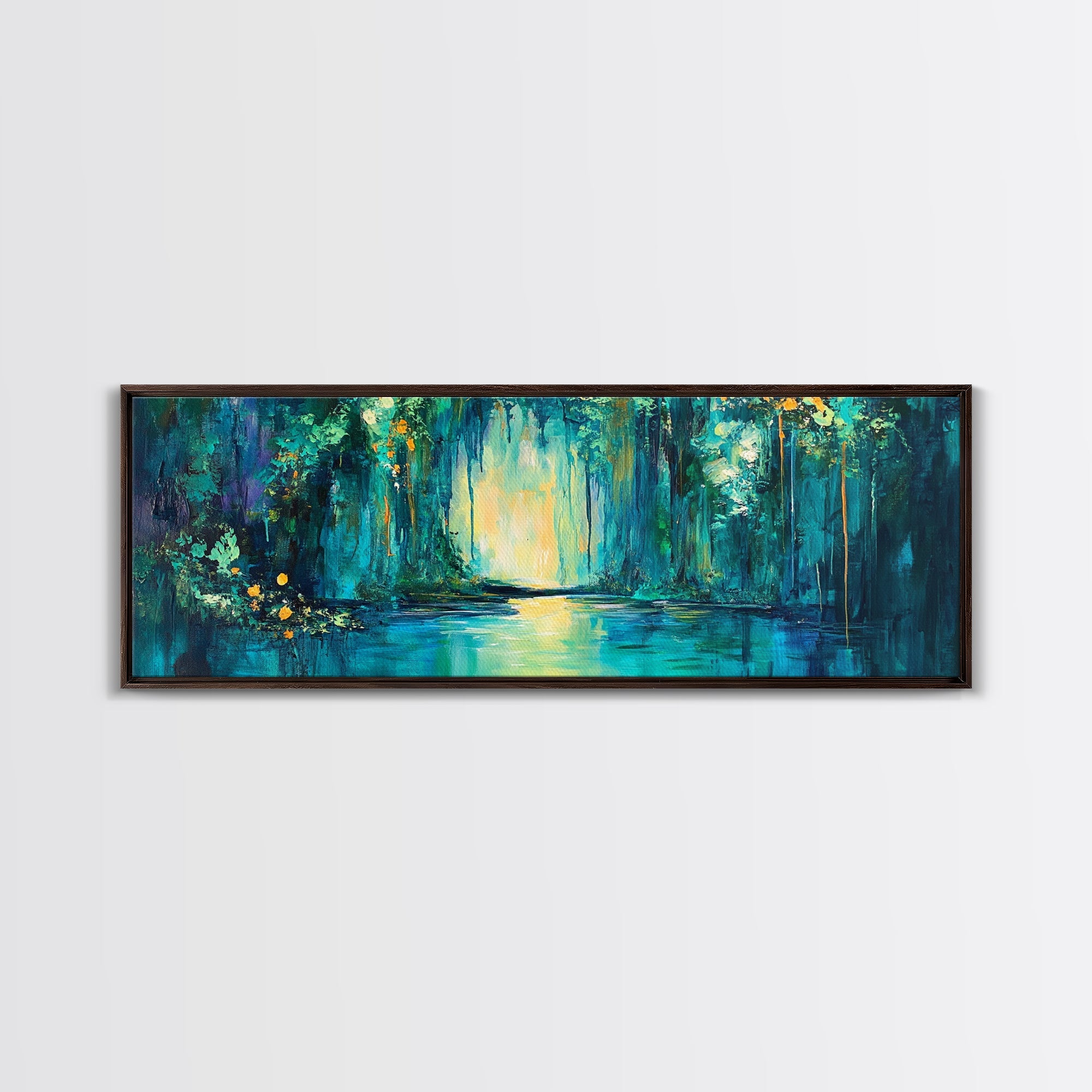 Magical Forest Lake Framed Canvas Print Fantasy Nature Wall Art Mystical Greenery Home Decor Living Room Office Gift