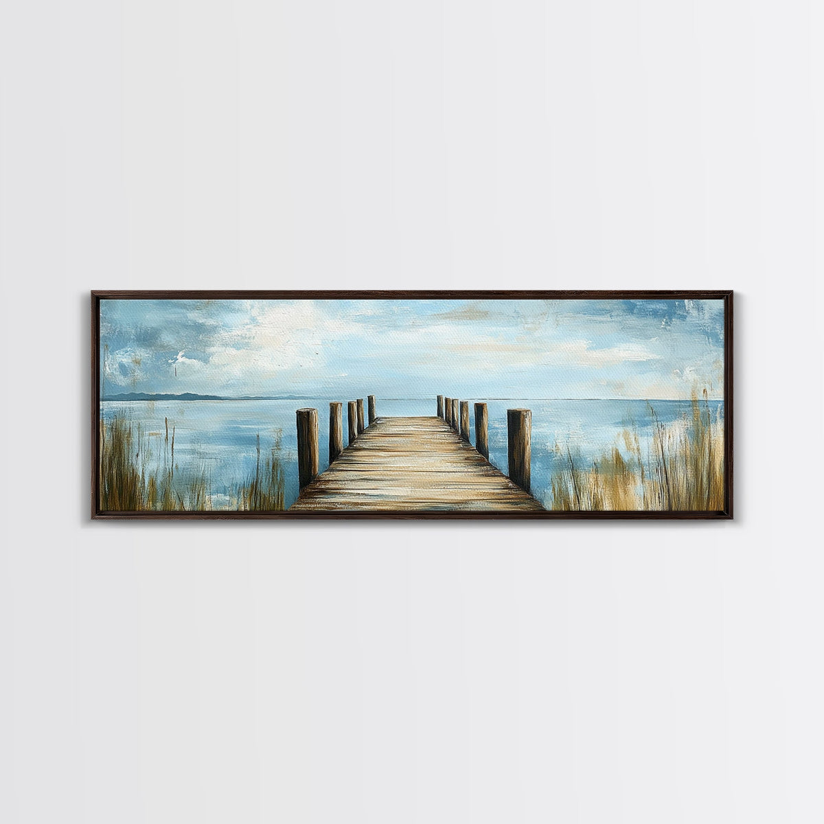 Lake Dock, Peaceful Water Scene, Serene Landscape, Rustic Nature Painting, Minimalist Home Decor, Canvas Print, Framed Canvas Print | | Wiccan Center