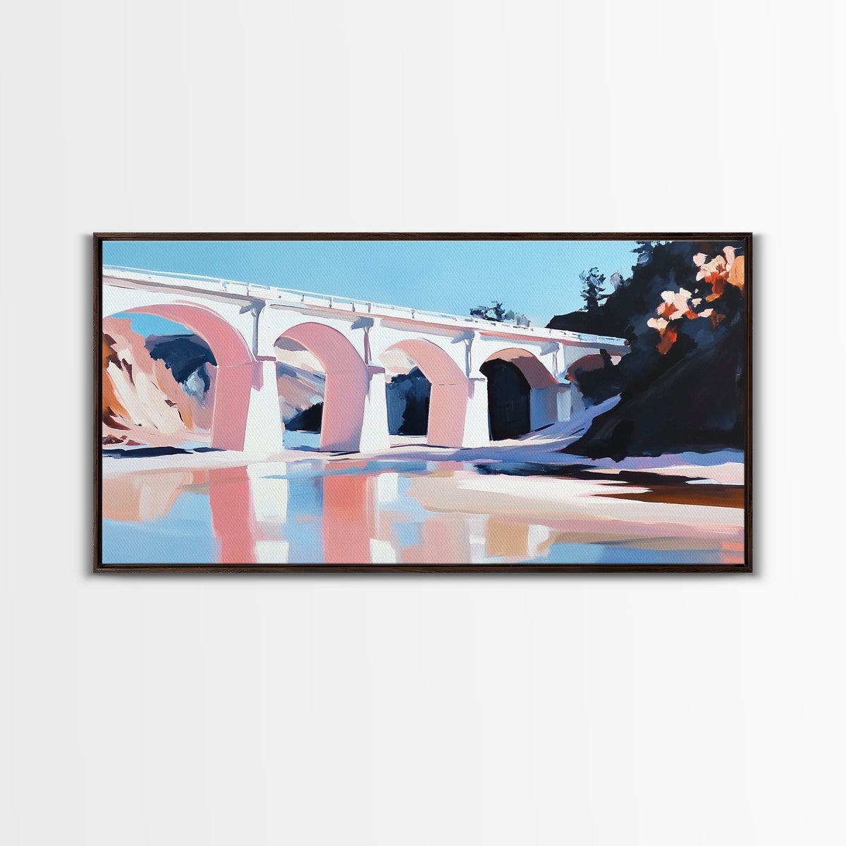 Bridge Reflection, Scenic River, Pastel Landscape, Canvas Print, Architecture Art, Living Room Wall Art, Minimalist Water Scene, Travel Art | | Wiccan Center