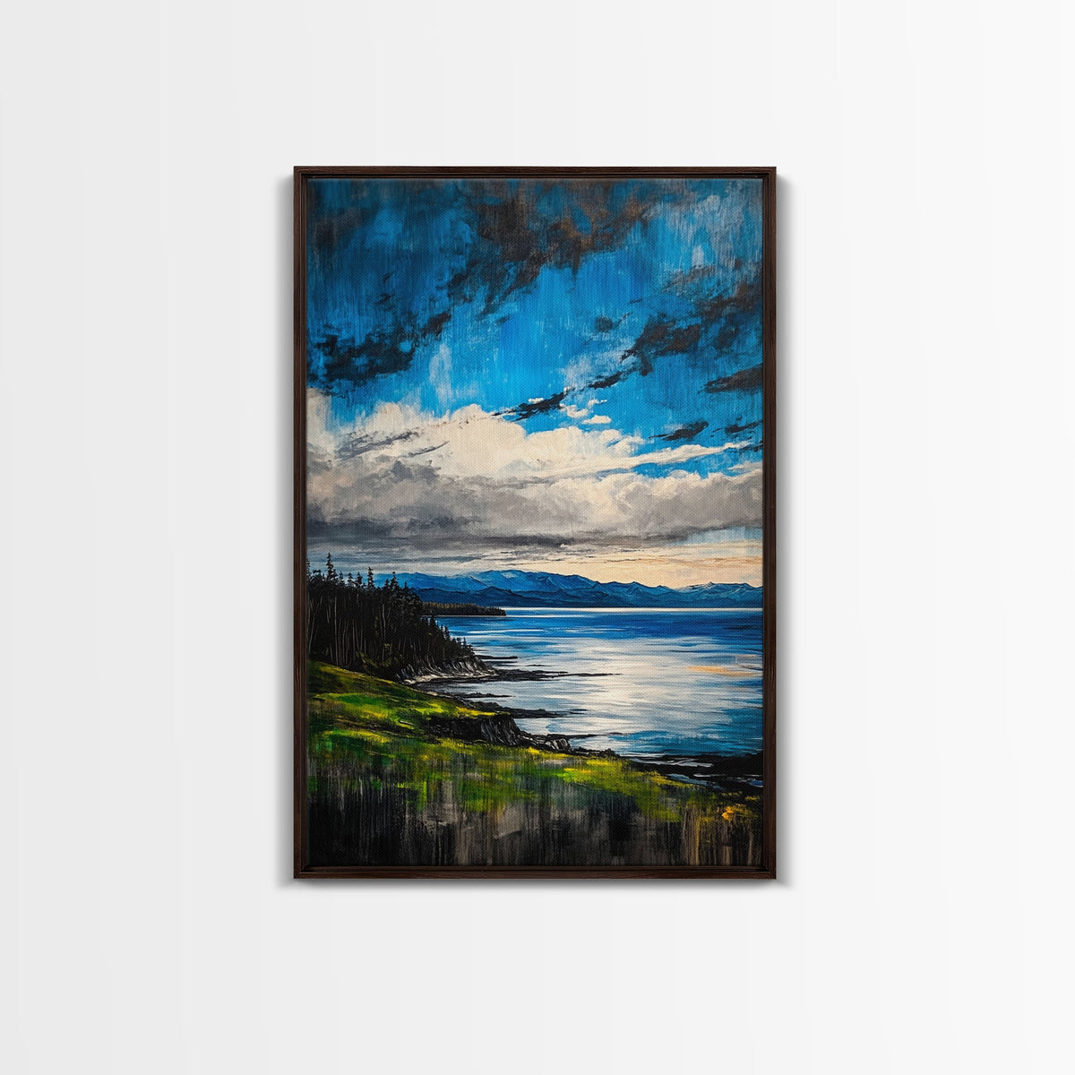 Mountain Lake Art, Nature Print, Landscape Decor, Tranquil Water View, Living Room Wall Art, Cabin Aesthetic, Framed Canvas Print | | Wiccan Center