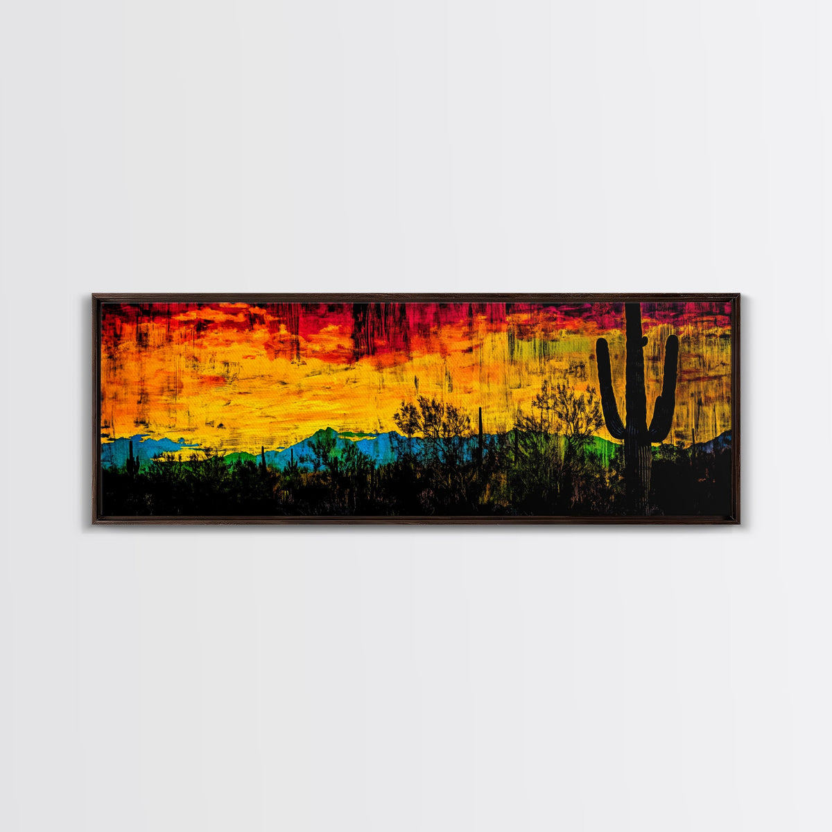 Desert Sunset, Cactus Painting, Southwest Landscape, Framed Canvas Print, Vibrant Wall Art, Arizona Art, Boho Decor, Warm Color Palette | | Wiccan Center