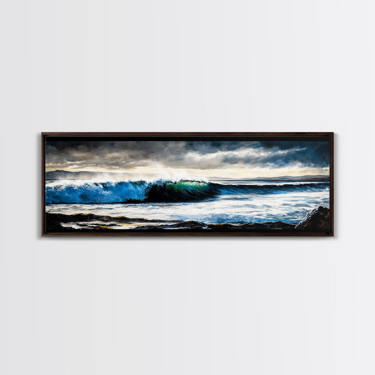 Powerful Ocean Wave, Realistic Seascape Art, Blue Water Wall Decor, Coastal Living Room Art, Surfer Beach Print, Framed Canvas Print | | Wiccan Center
