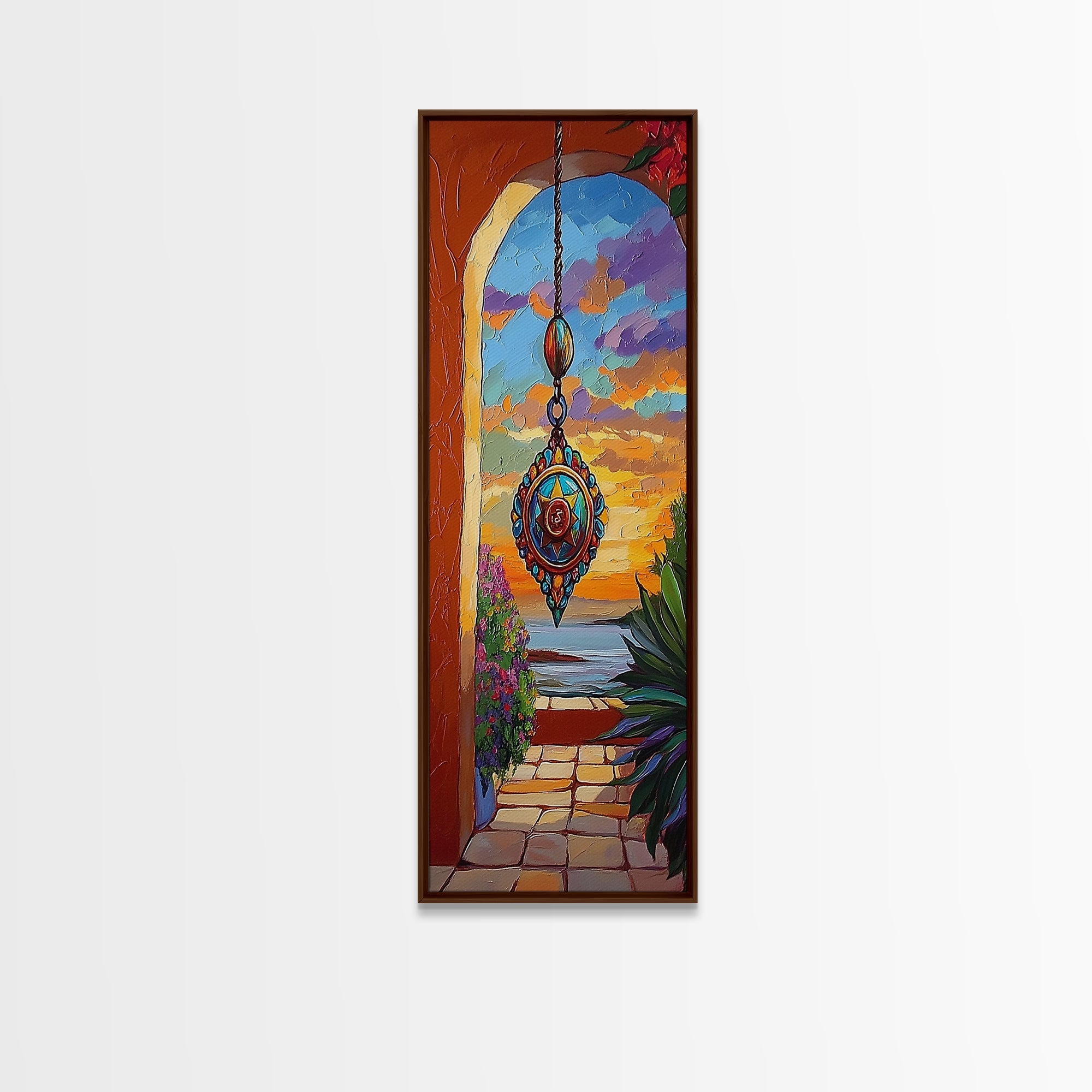 Sunset Mandala, Meditation, Framed Canvas Print, Spiritual Boho Wall Art, Chakra Inspired Entryway Decor, Serene Ocean Meditation Style