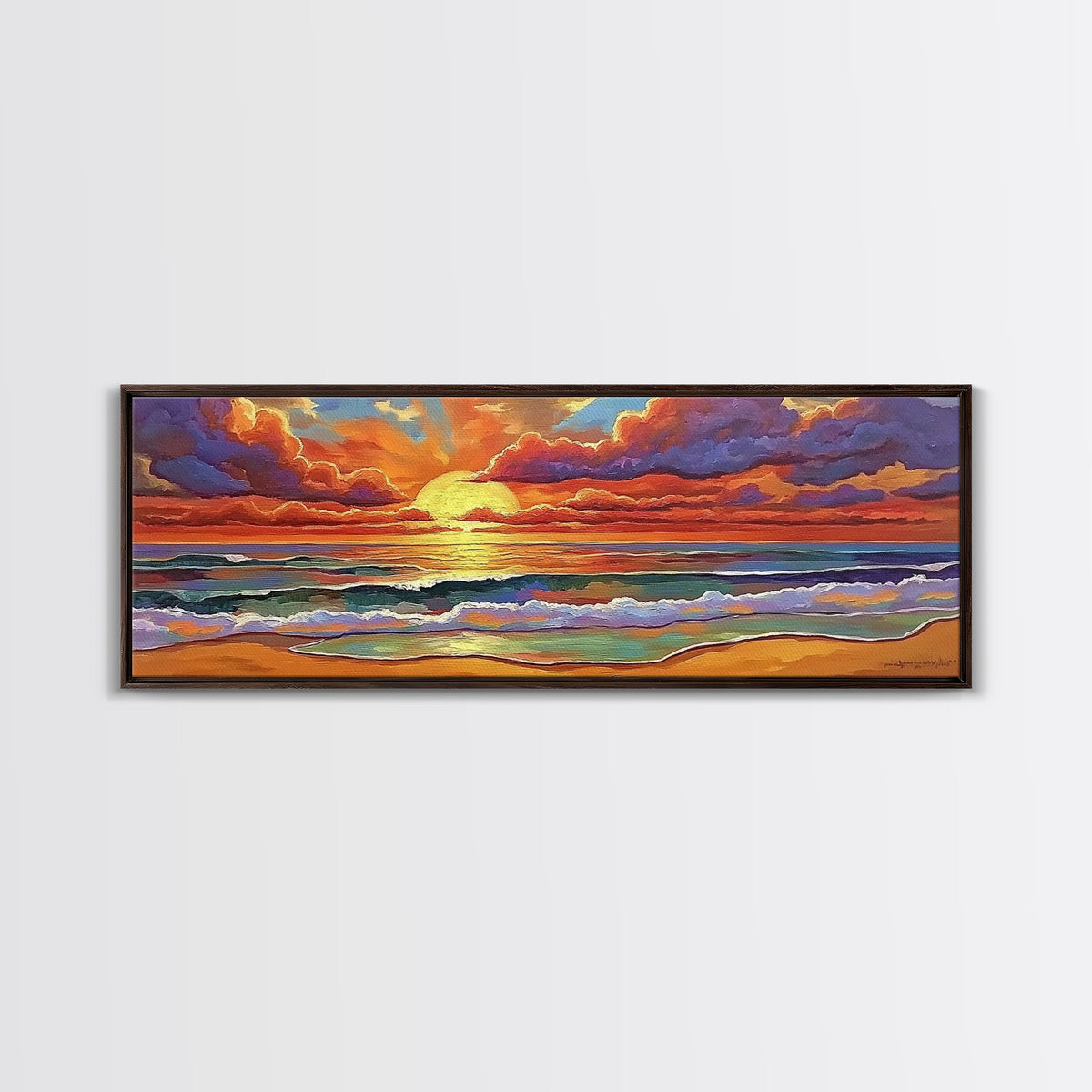 Ocean Sunset, Colorful Sky, Tranquil Shore, Canvas Print, Peaceful Beach Wall Art, Vibrant Living Room Decor, Seaside Home Aesthetic | | Wiccan Center