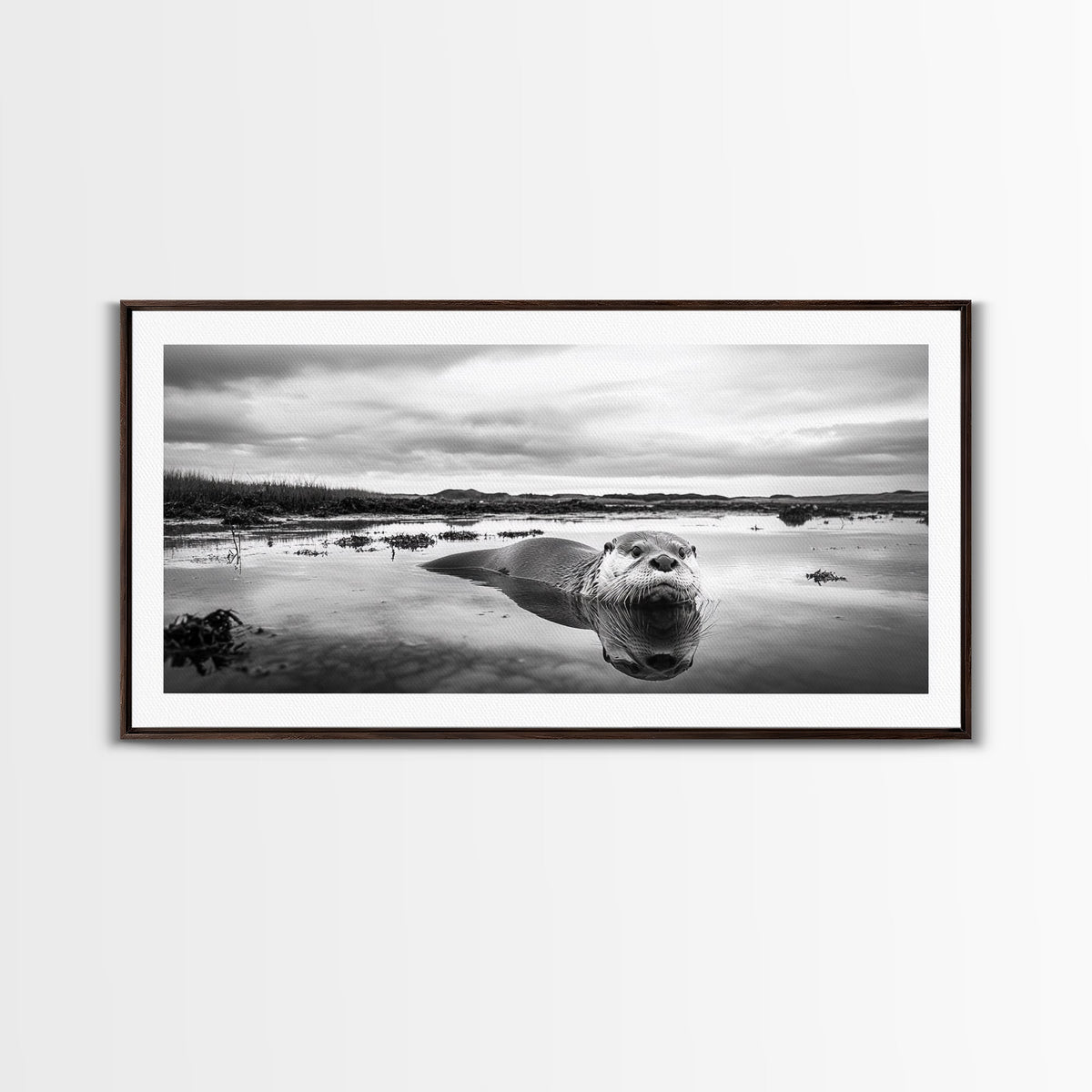Curious Otter Wall Art, Wildlife Photography, Black and White Animal Canvas Print, Bathroom Decor, Whimsical Nature, Cottagecore Home Decor