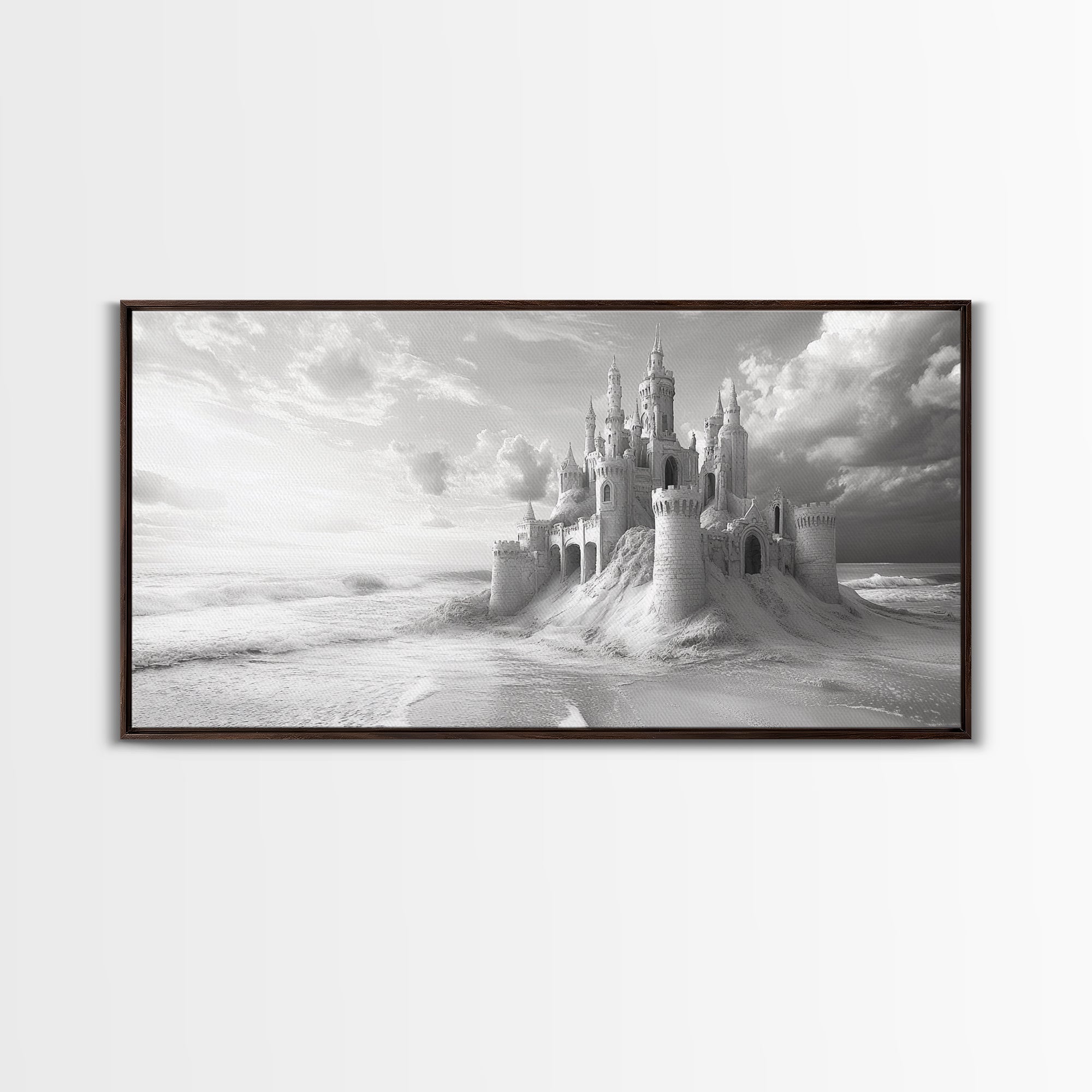 Sandcastle Fortress, Dreamy Seaside Castle, Fairytale Fantasy Art, Ocean Kingdom, Framed Canvas Print, Kids Room Wall Art, Bedroom Wall Art