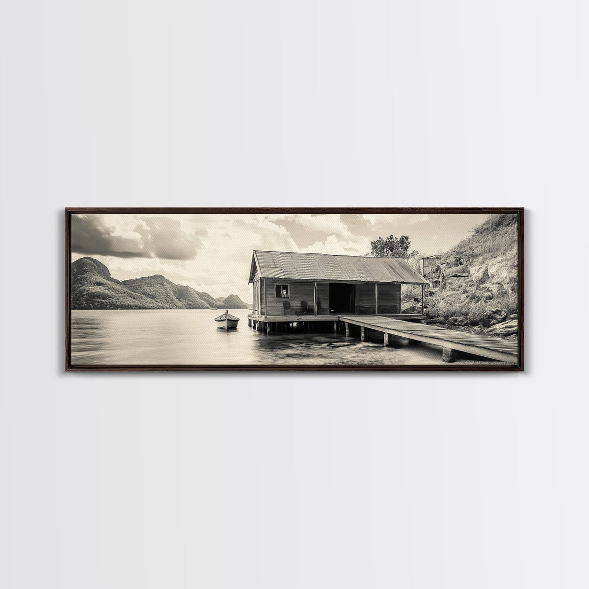 Lake Cabin, Rustic Dock, Mountain View, Serene Water, Framed Canvas Print, Entryway Wall Art, Vintage Travel Decor, Cozy Lakehouse Art | | Wiccan Center