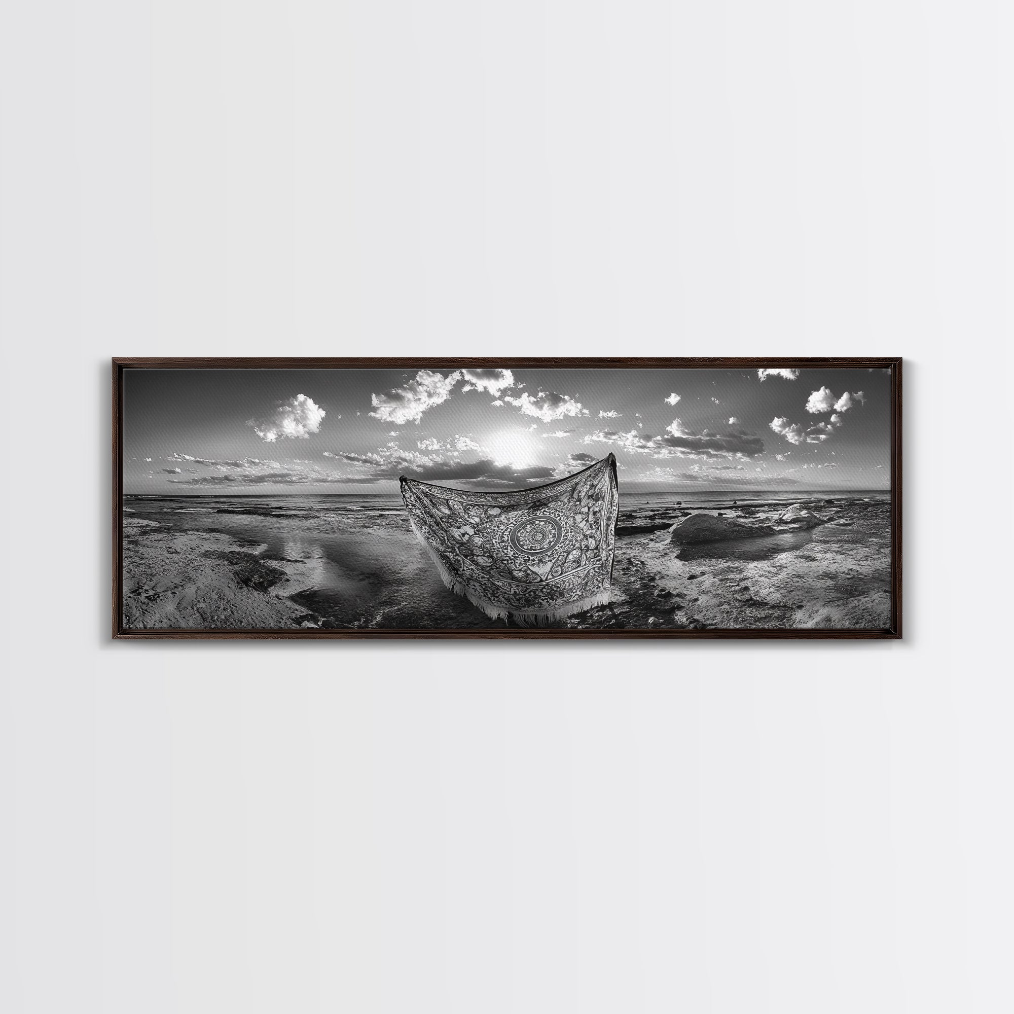 Sunset Sea, Magic Carpet, Ocean Ritual, Ethereal Coastal, Framed Canvas Print, Boho Wall Art, Living Room Decor, Surreal Beach Photography