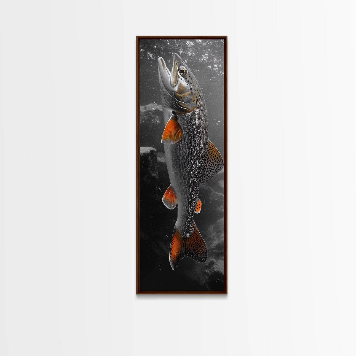 Trout Fishing Print, Underwater Scene, Orange Fins Fish, Rustic Wildlife, Framed Canvas Print, Cabin Decor, Man Cave Wall Art | | Wiccan Center