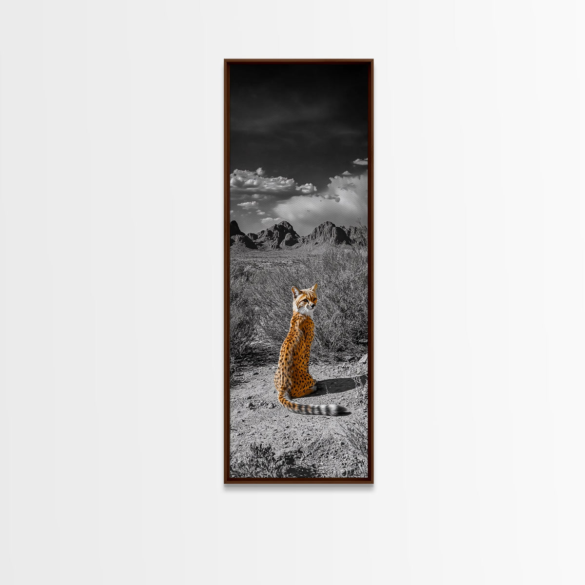 Wild Serval, Desert Cat, Savannah Wildlife, Majestic Predator, Framed Canvas Print, Safari Theme Living Room Wall Art, Modern Nature Decor