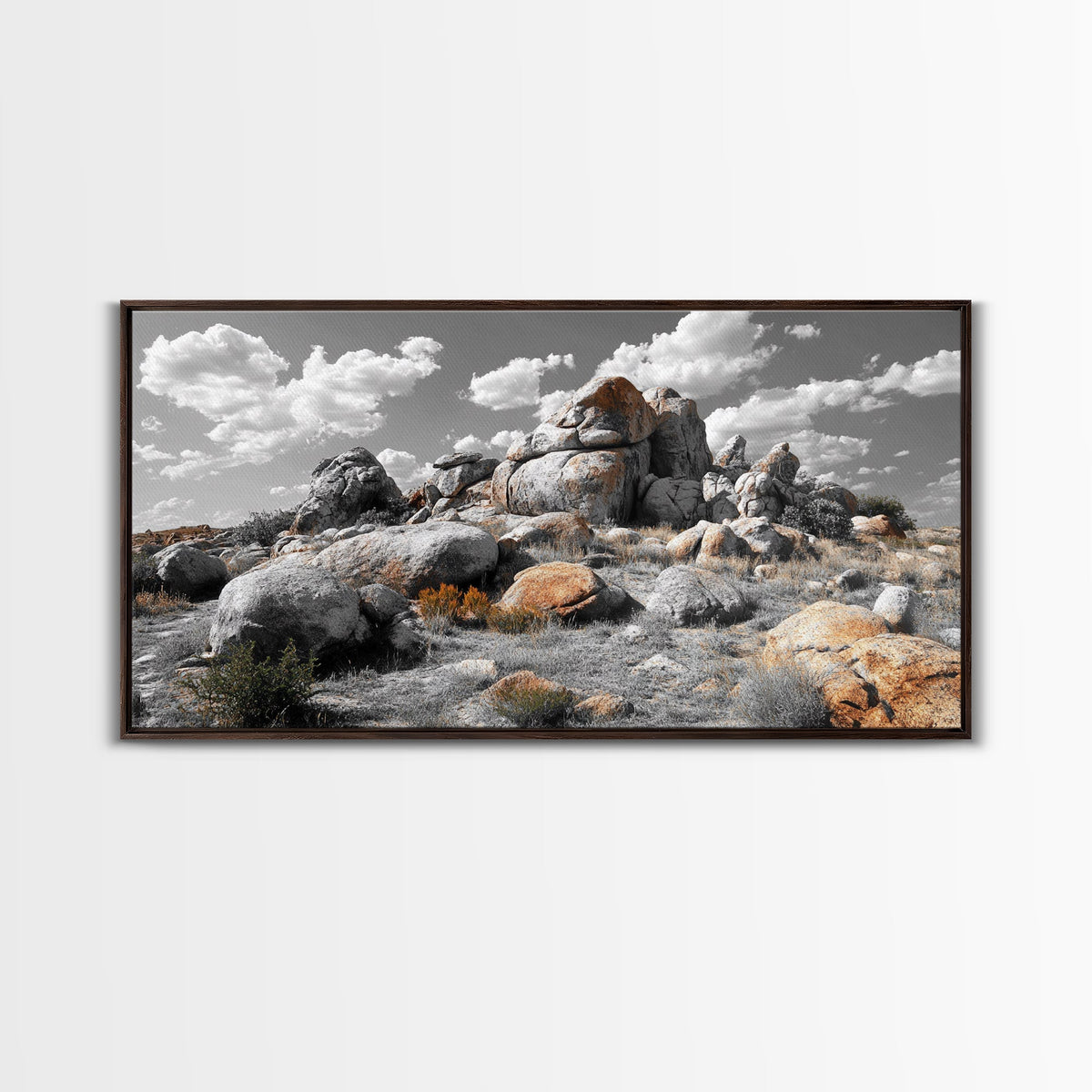 Granite Boulders, Desert Landscape, Natural Beauty, Earthy Tones, Framed Canvas Print, Entryway Wall Art, Nature Minimalism Style | | Wiccan Center