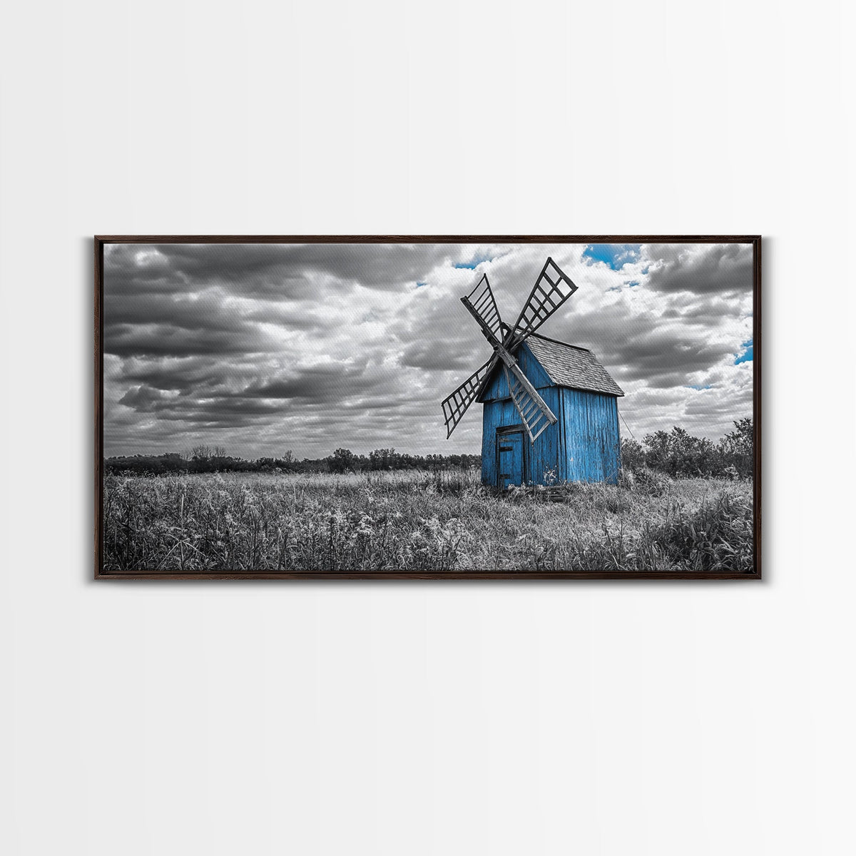 Blue Windmill, Rustic Field, Vintage Vibes, Countryside Charm, Framed Canvas Print, Farmhouse Wall Art, Autumn Rustic Decor, Barn Art | | Wiccan Center