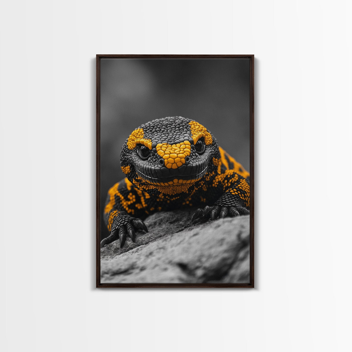 Lizard Close Up, Yellow and Black, Reptile Macro, Framed Canvas Print, Nature Photography, Animal Art, Man Cave Wall Art, Wildlife Decor