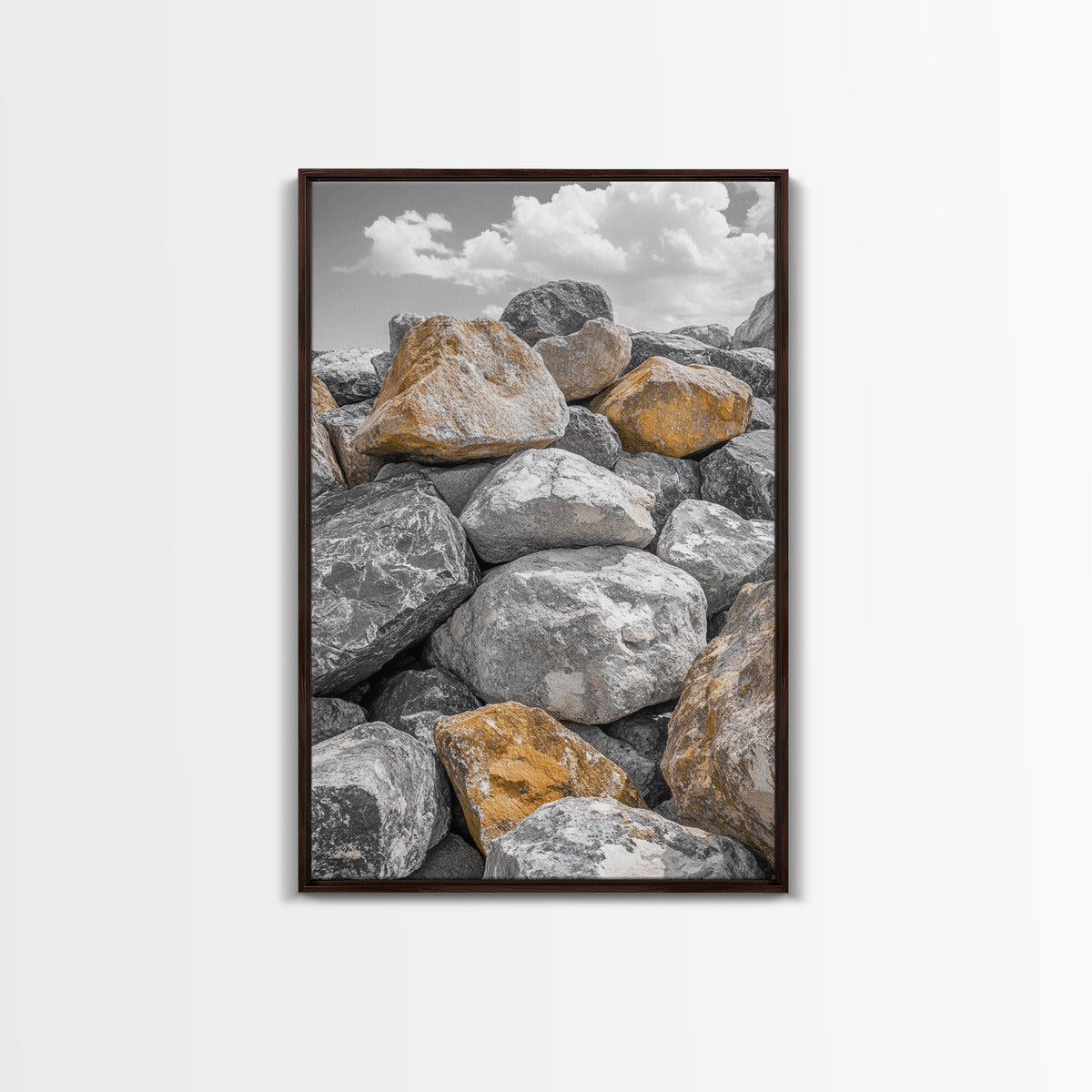 Golden Boulders, Earthy Texture, Nature Stones, Framed Canvas Print, Industrial Office Wall Art, Minimalist Landscape, Rock Photography | | Wiccan Center
