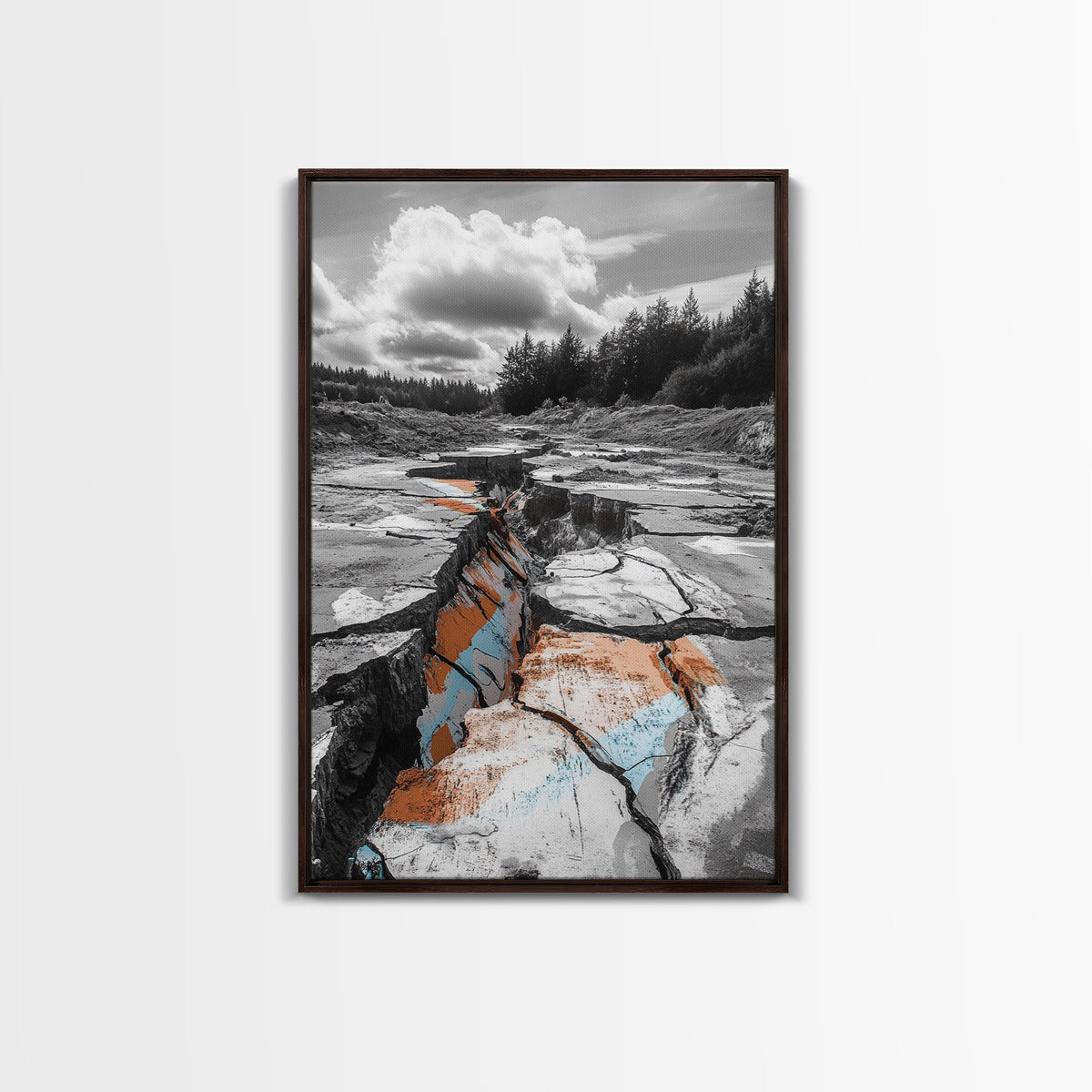 Cracked Earth, Desert Scene, Color Splash Photography, Framed Canvas Print, Modern Nature Wall Art, Industrial Decor, Earth Tones | | Wiccan Center