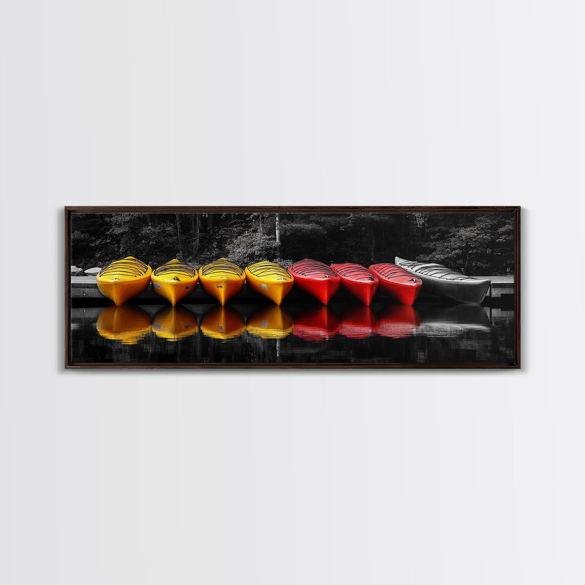Canoes Docked, Reflection Scene, Kayak Art, Framed Canvas Print, Adventure Wall Art, Boho Water Sports, Cabin Living Room Decor | | Wiccan Center