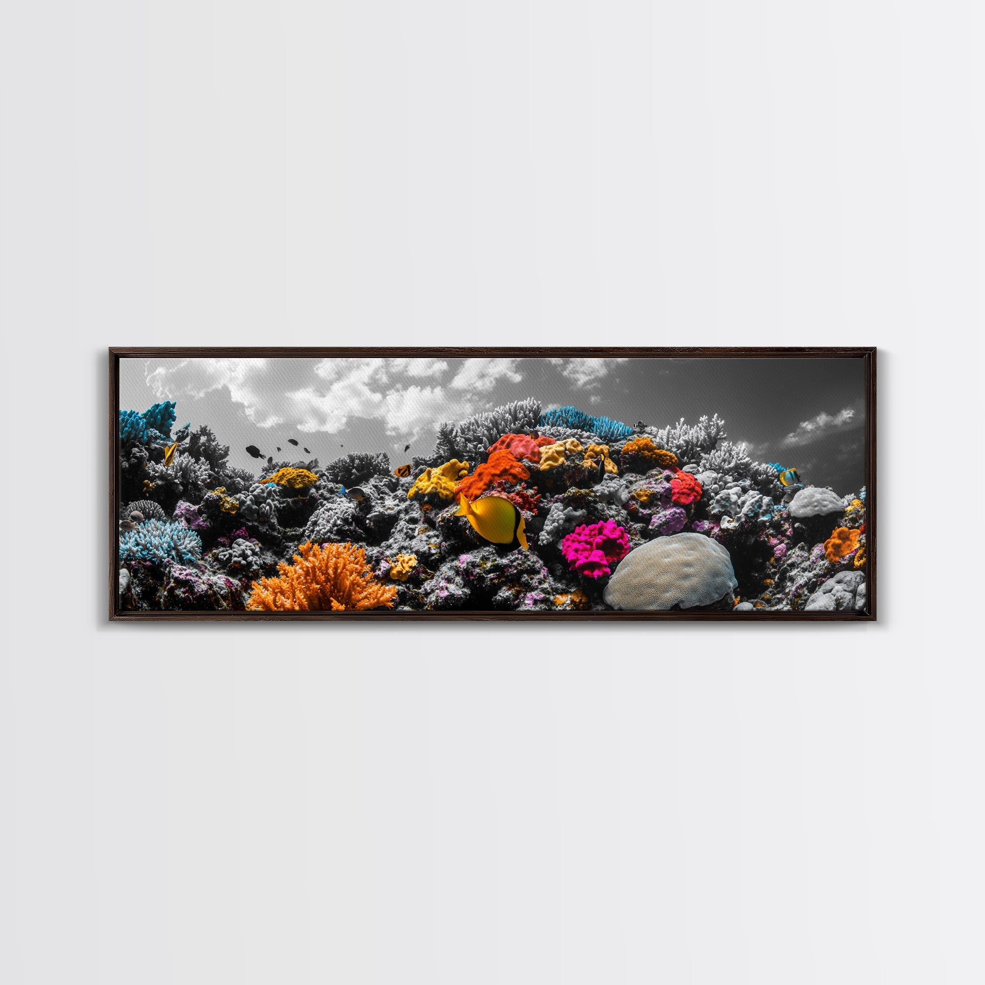Vibrant Coral Reef, Tropical Fish Ocean Scene, Underwater Magic, Framed Canvas Print, Bathroom Wall Art, Colorful Nature Decor